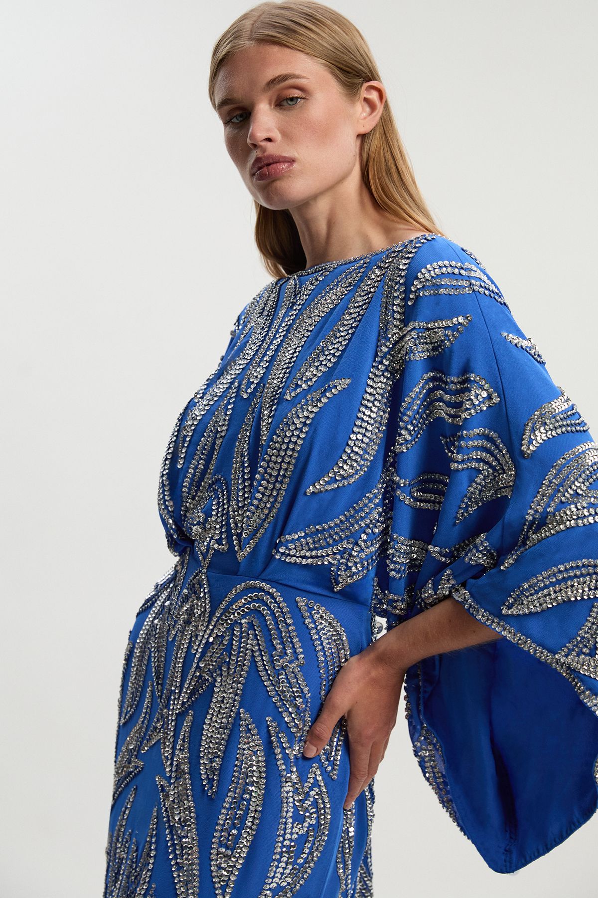 KarenMillen Kimono Sleeve Embellished Maxi Dress