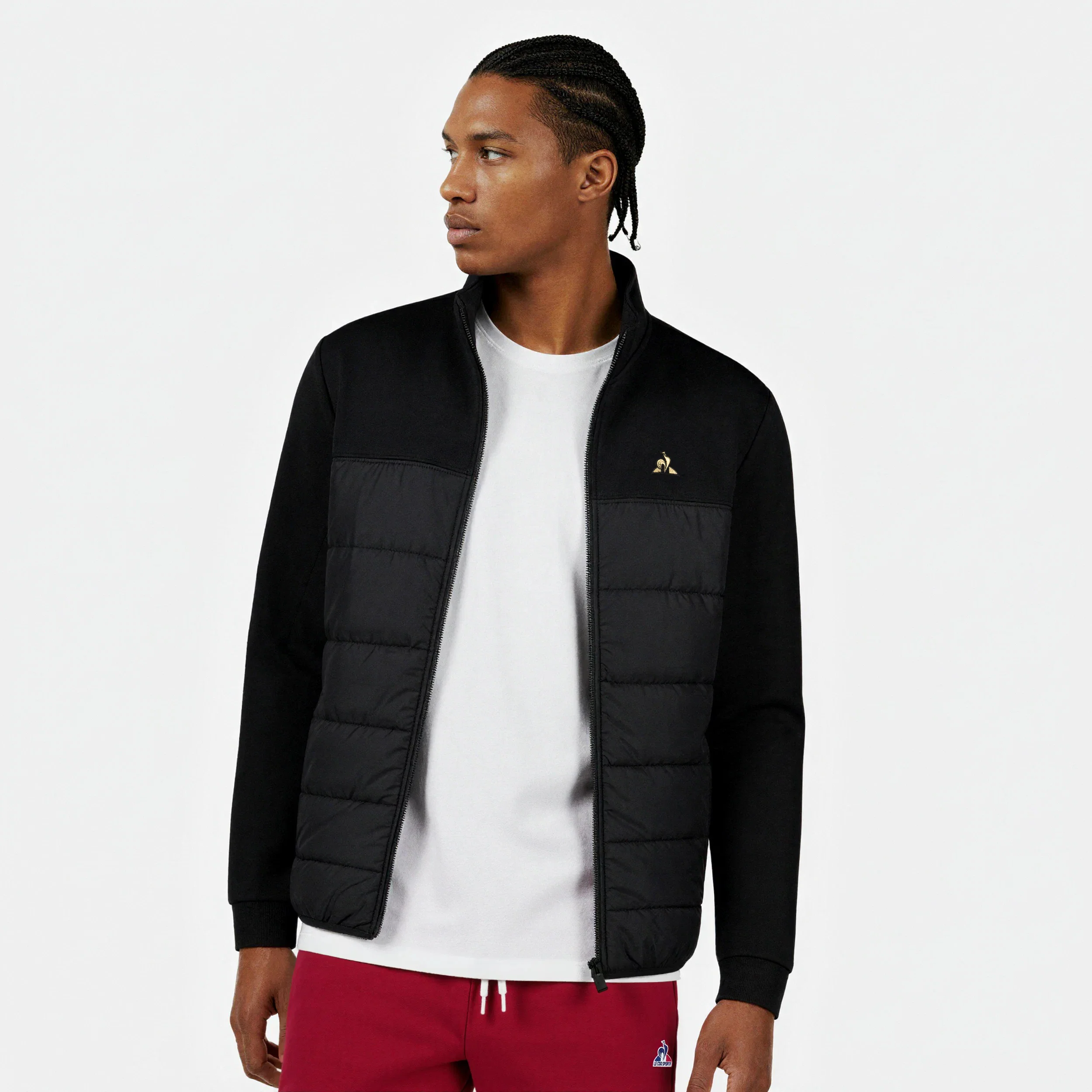 Veste Coq d'or bi-matière matelassée avec manches et empiècements en double face