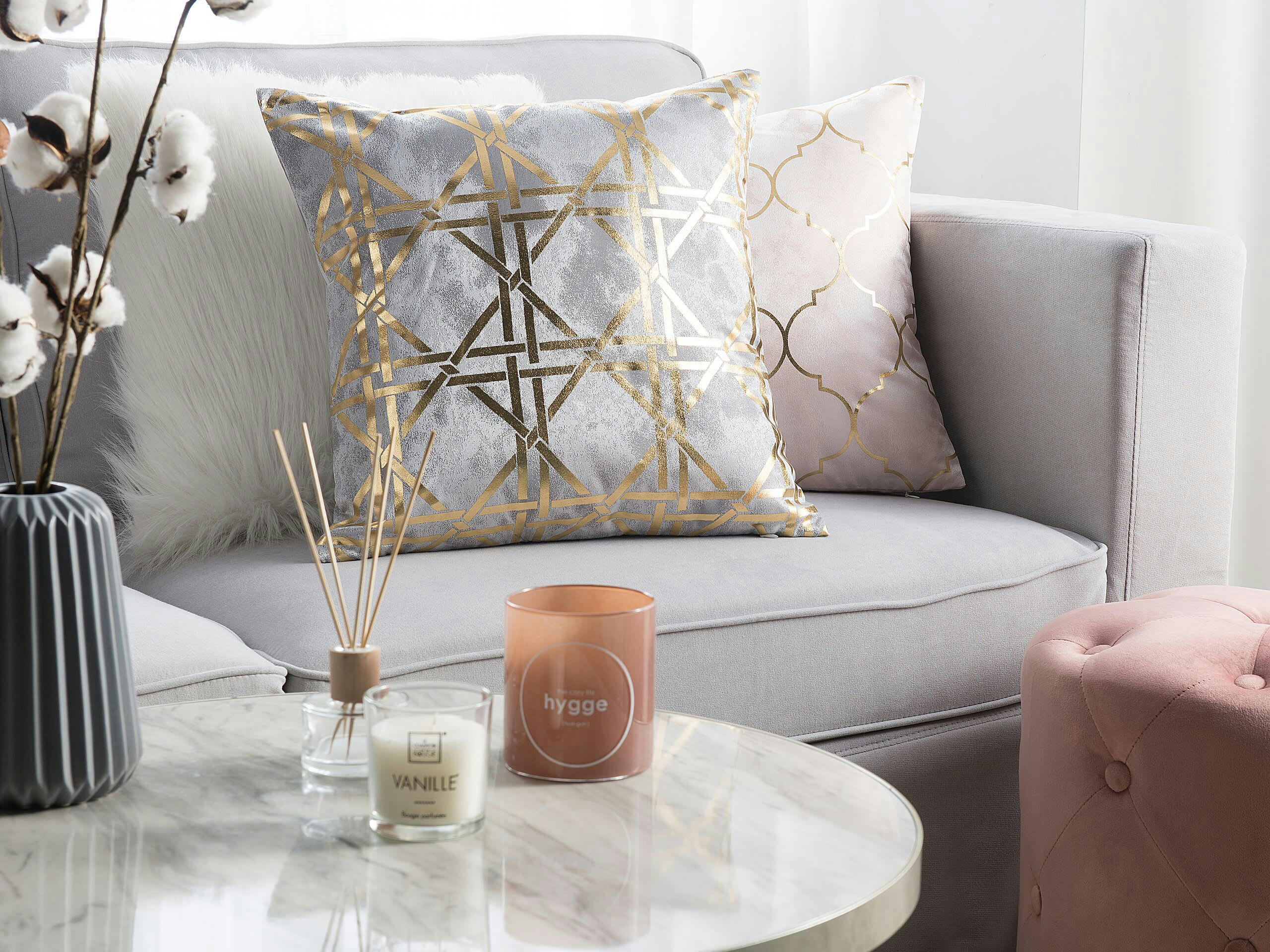 CASSIA - Lot de 2 coussin décoratifs en tissu gris 45x12cm