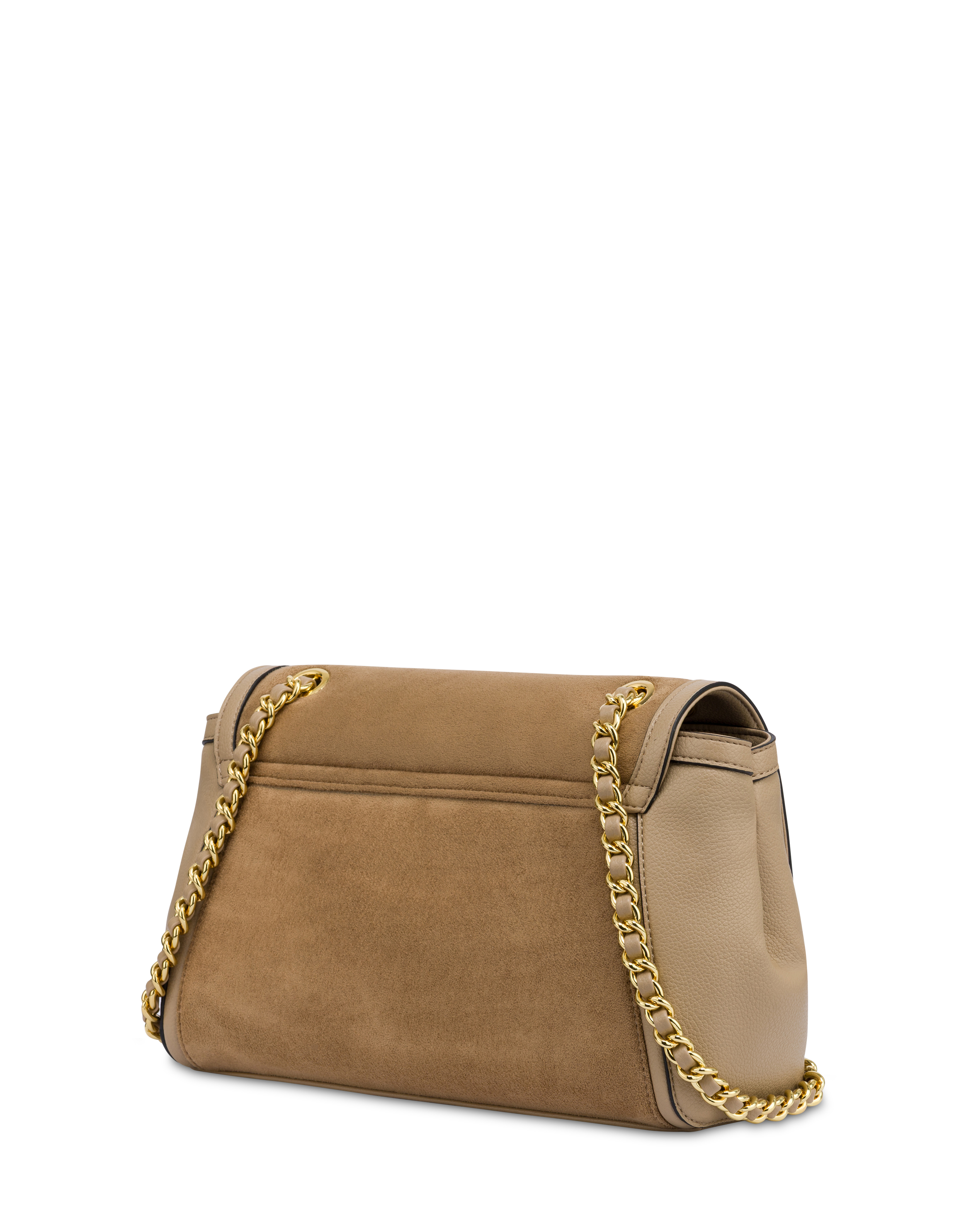 Borsa A Spalla In Mini Grained Pu E Fabric Suede Taupe/taupe