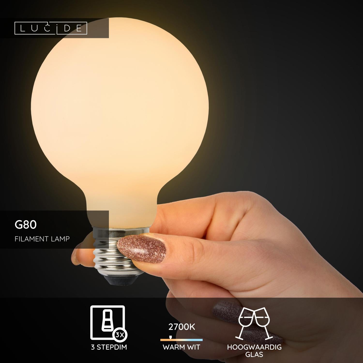Lucide G80 Filament lamp - Opaal (set van 3)