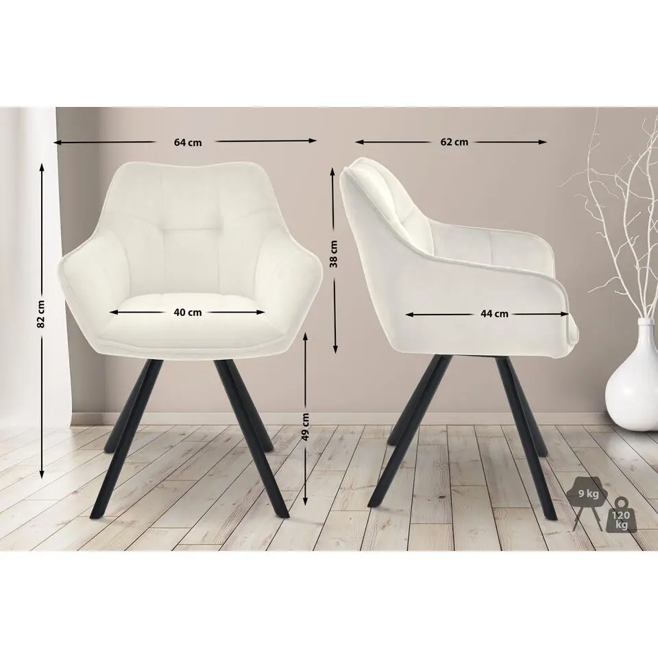 CLP Eetkamerstoel Scott zwart Frame - Fluweel - creme