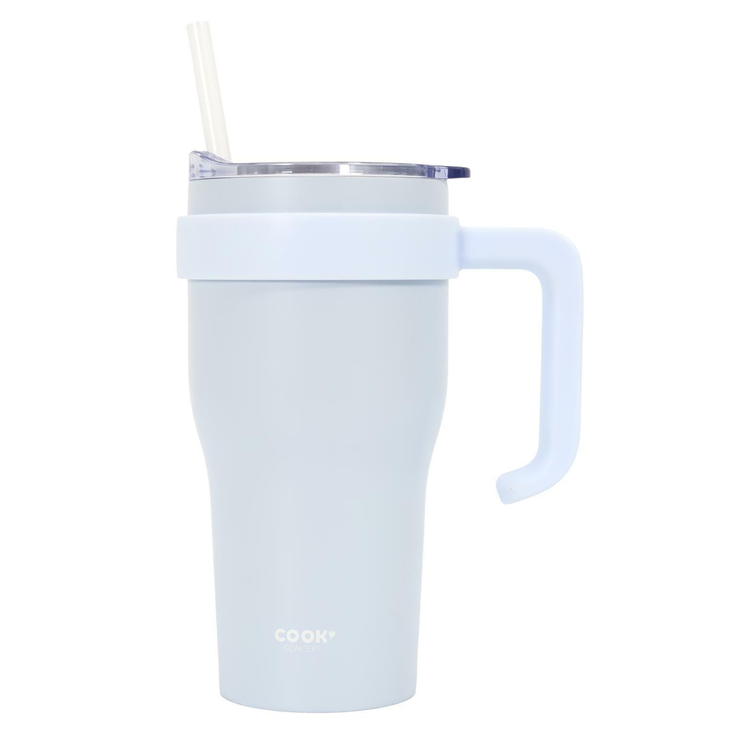 KUBEK TERMICZNY Miami 600ml biały z uchwytem i słomką