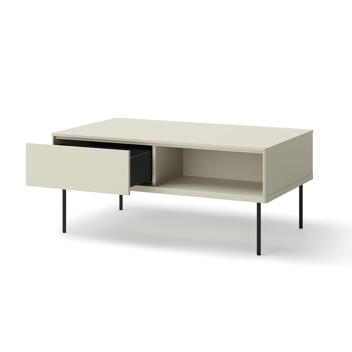 Stolik kawowy ELIRO kaszmirowy z szufladami i półkami do salonu 110x67 cm