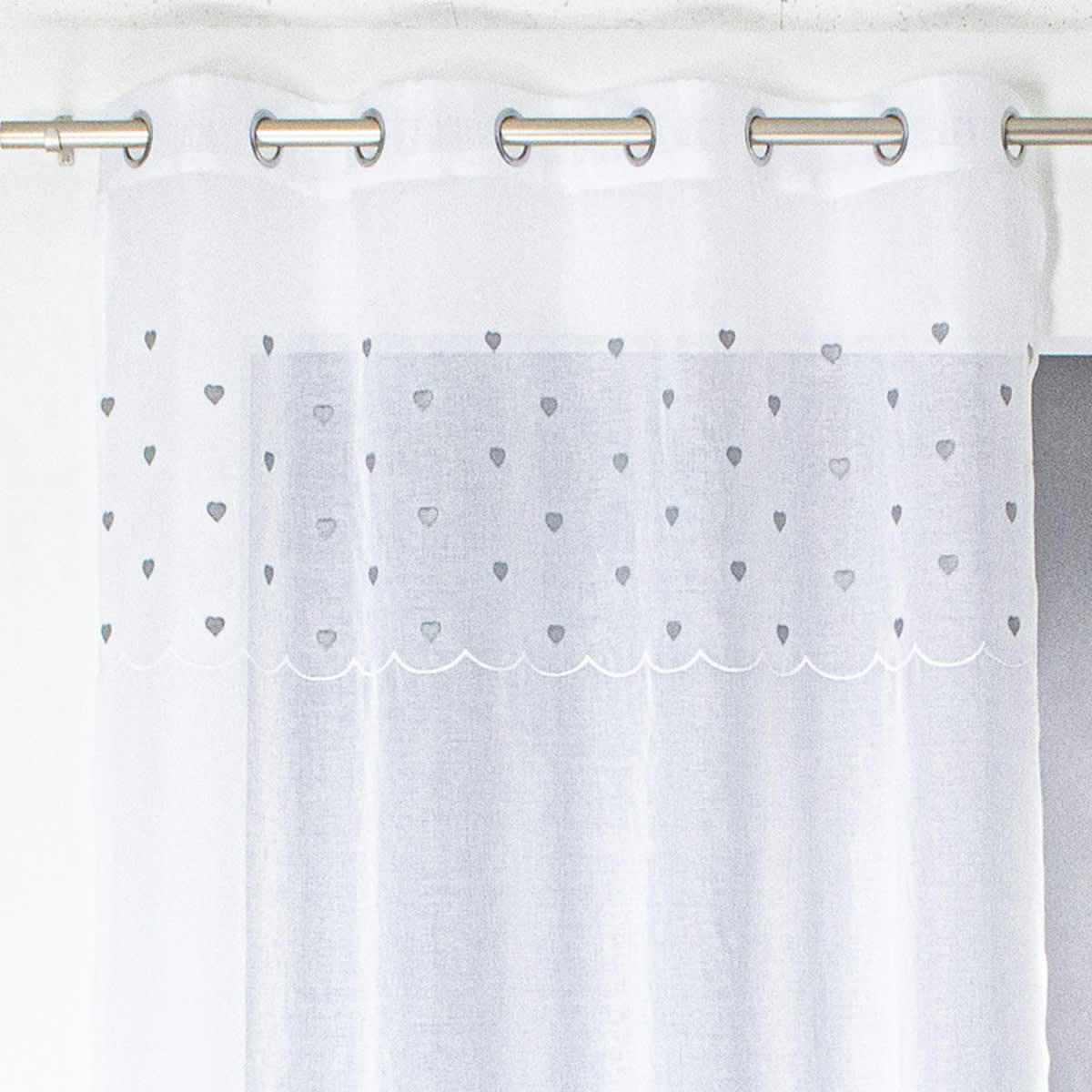 DELICATESSEN - Voilage sablé avec top cœurs polyester gris 240x140cm
