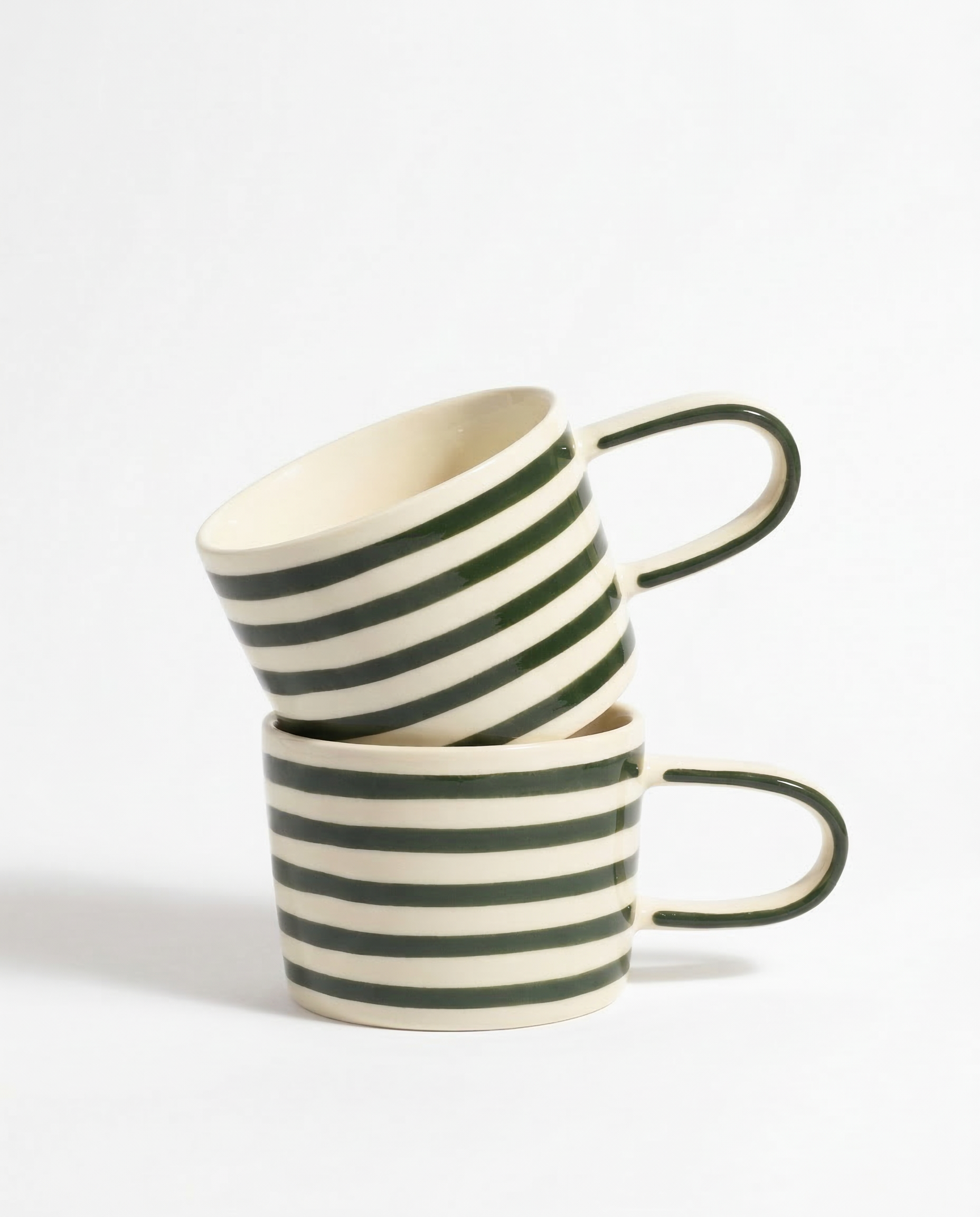 vtwonen - Mokken - Groen - Strepen - Set van 2 - Keramiek - 350ml