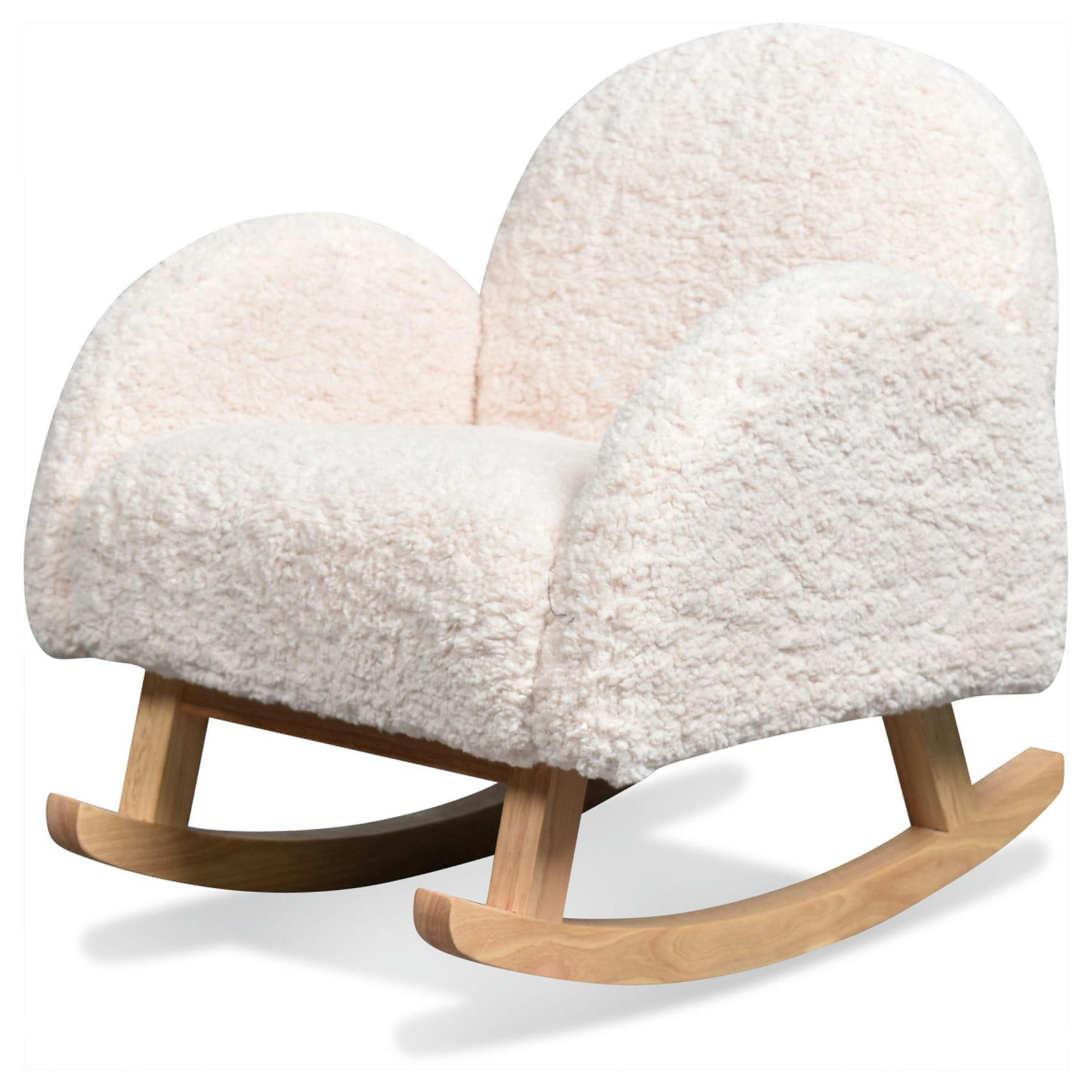 - Mini fauteuil à bascule bouclette fourrure/bois blanc 45x53x51 cm