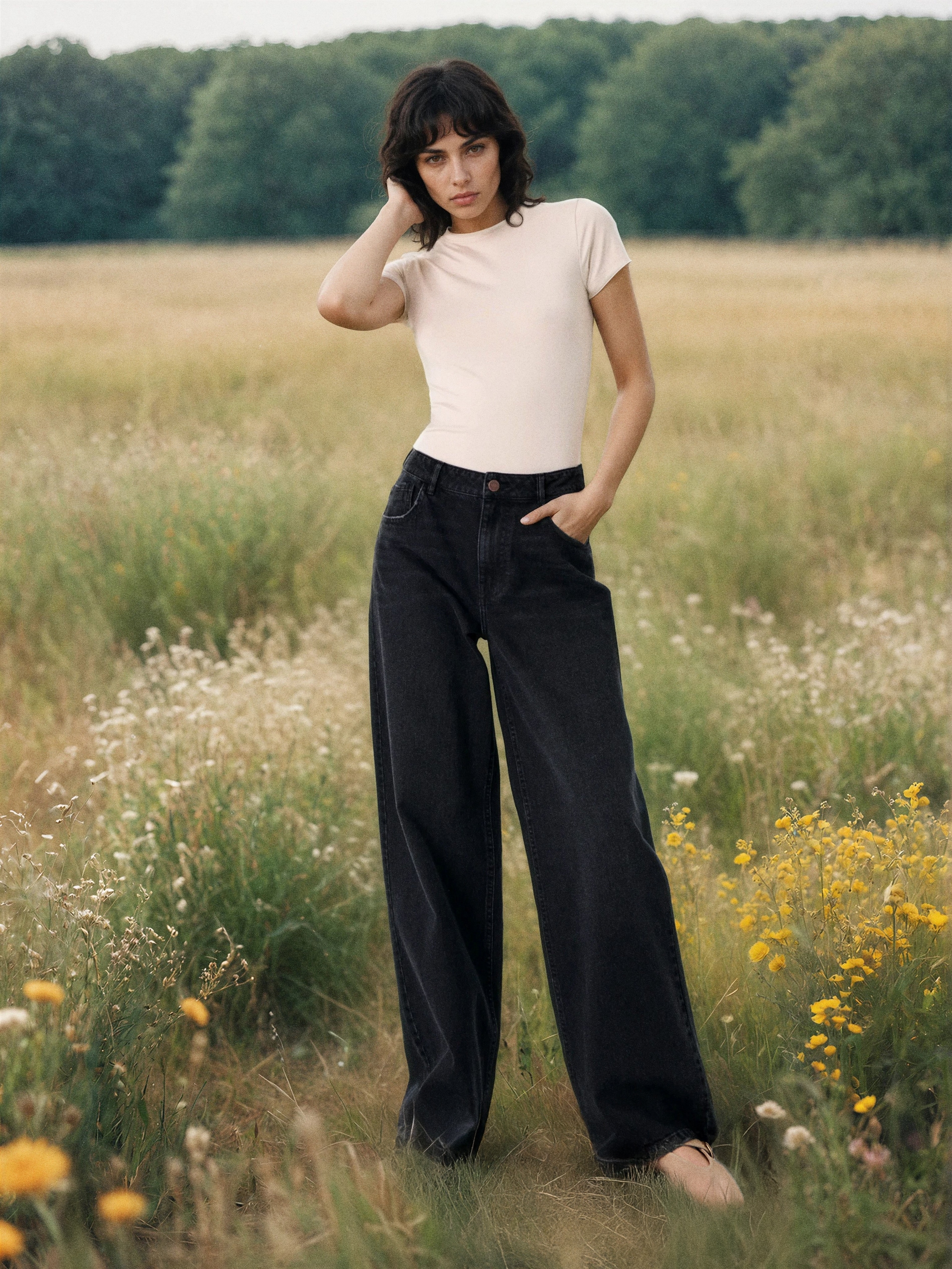 Jeansy wide leg z efektem sprania