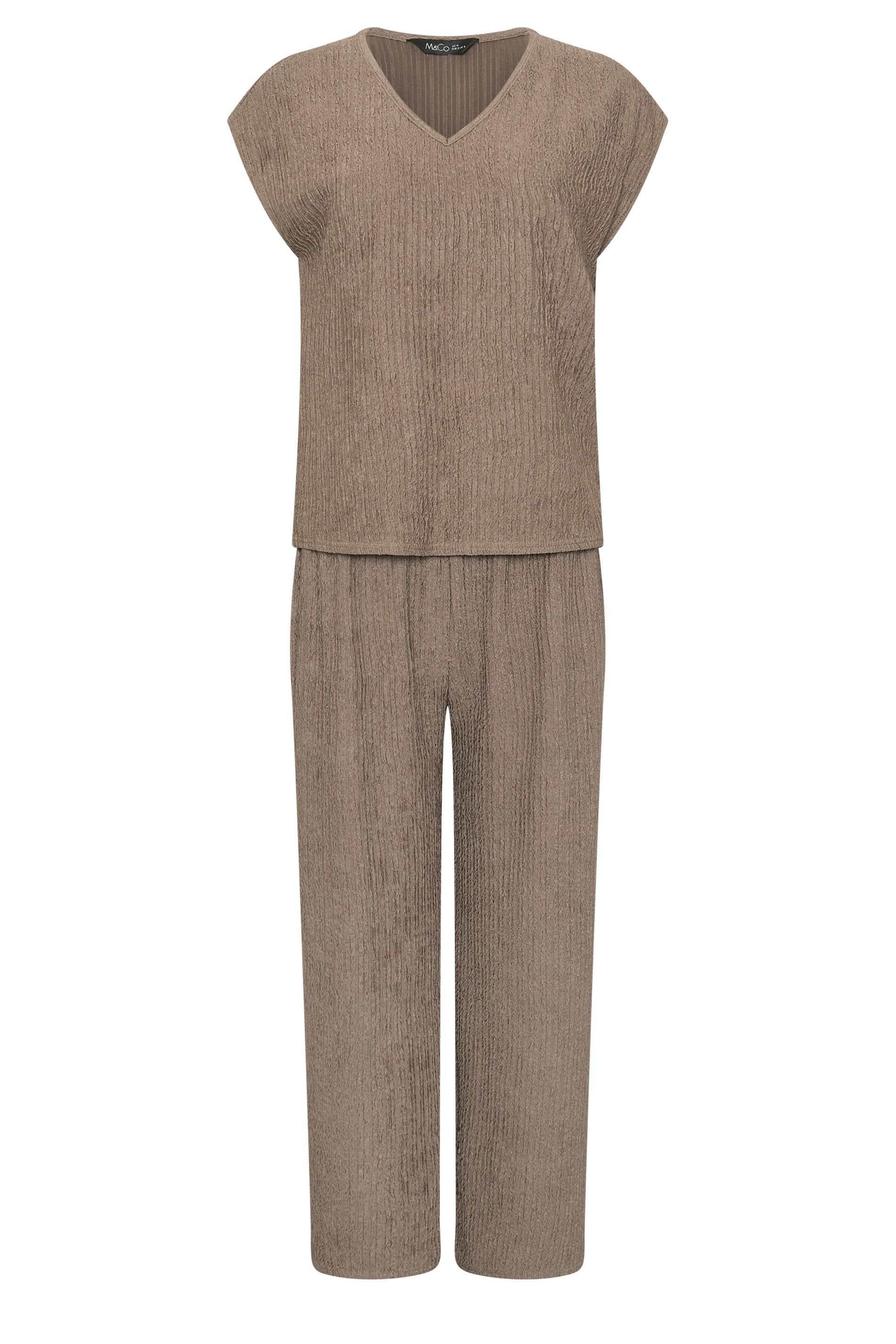 M&Co Petite Textured Top and Trousers Set