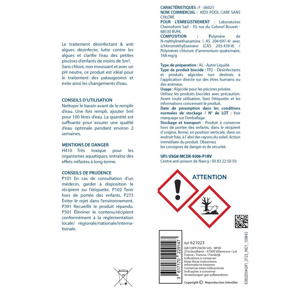 Traitement liquide désinfectant et anti-algues Aquaway 500ml
