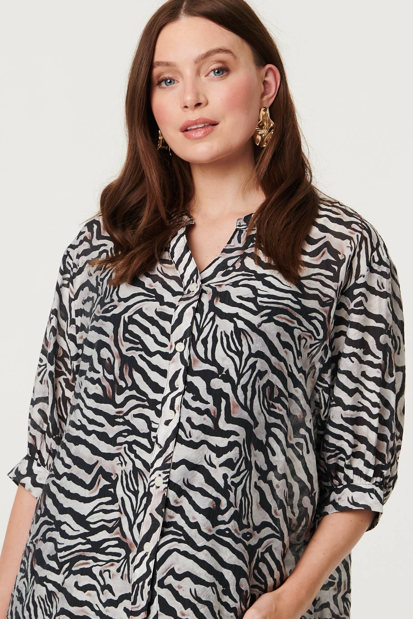 Izabel London Zebra Print Button Detail Relaxed Shirt