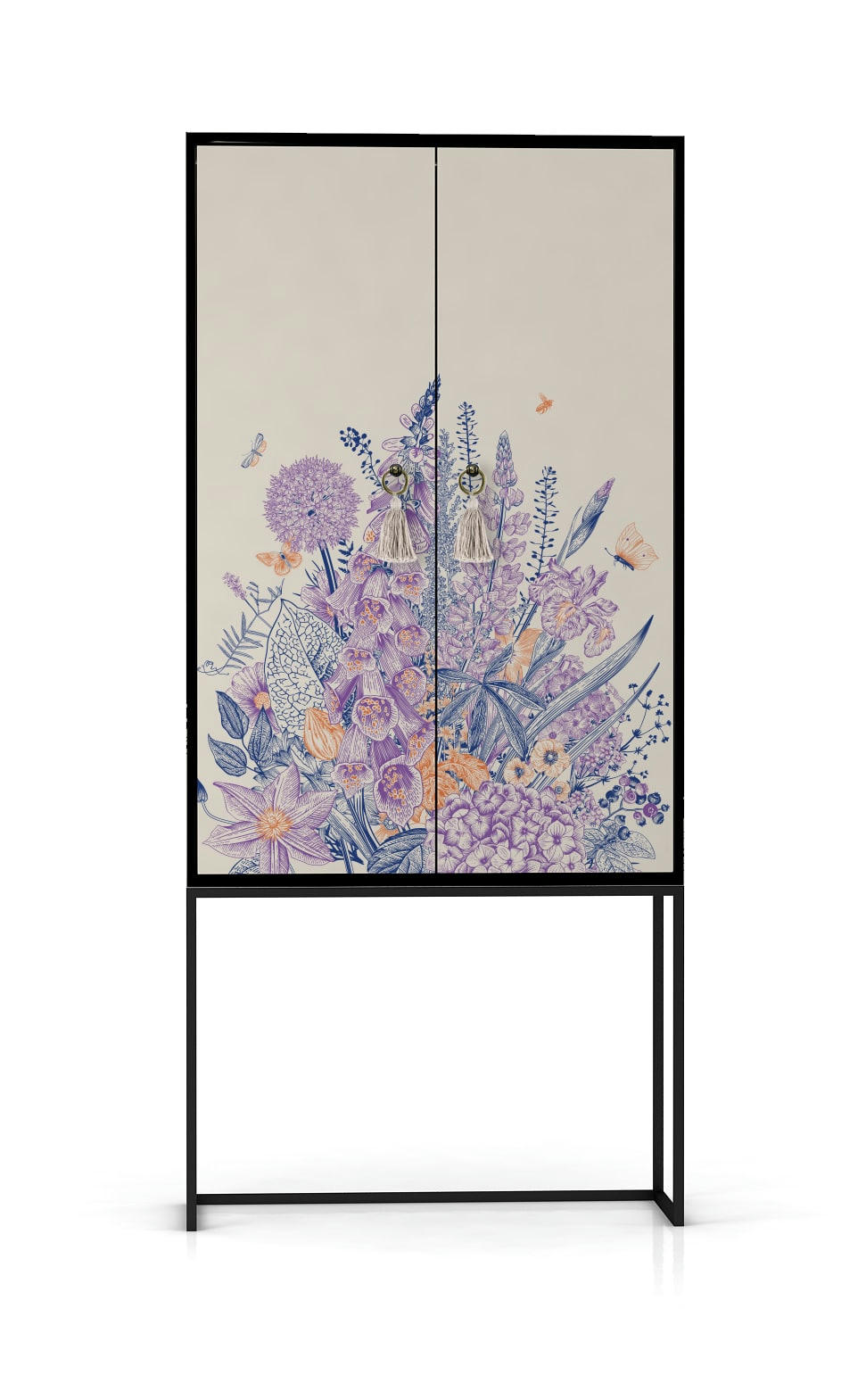 GINA - Buffet armoire 2 portes MDF imprimé floral bleu,violet