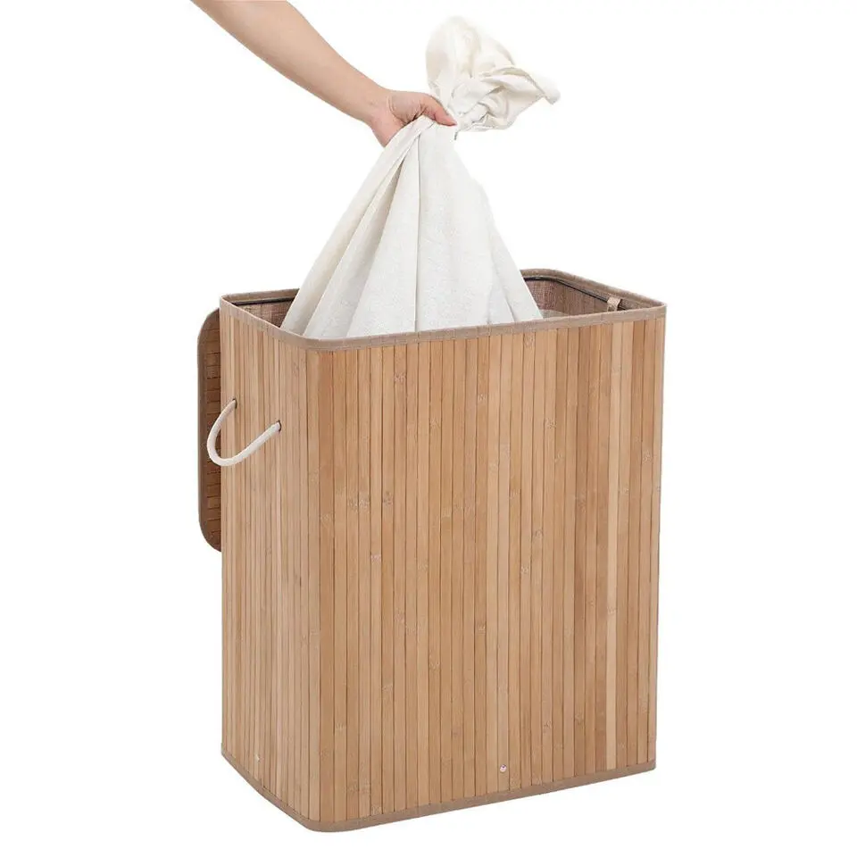 Wasmand - 2 vakken van elk 50 liter - 52x63x32 cm - bamboe