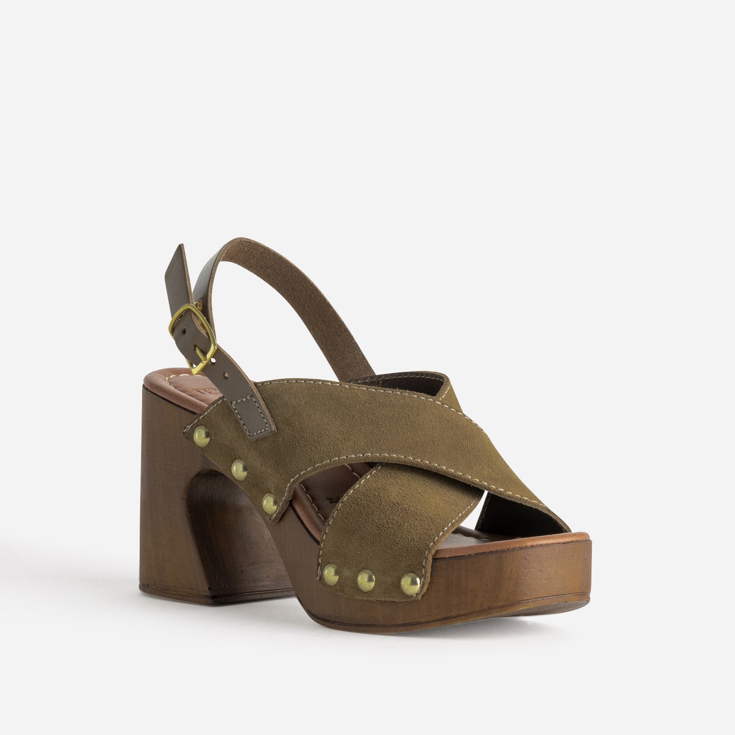 Sandale TEXTO kaki cuir velours