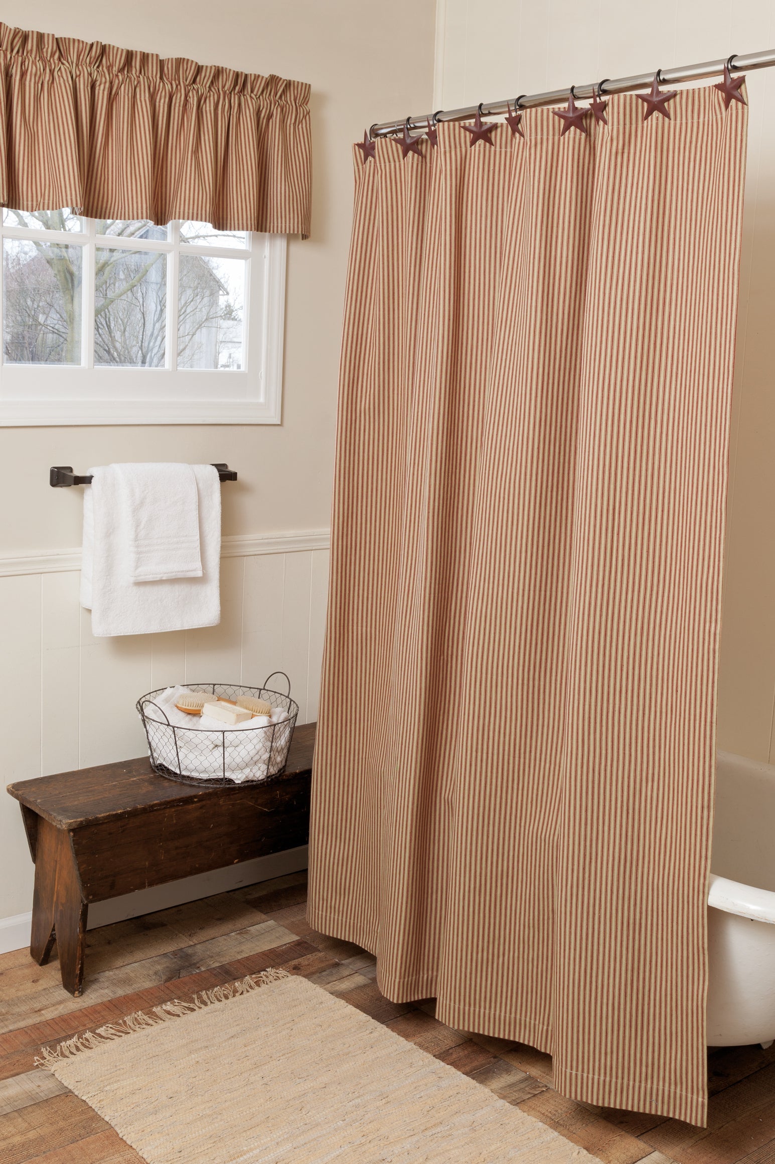 York Ticking Barn Red Shower Curtain