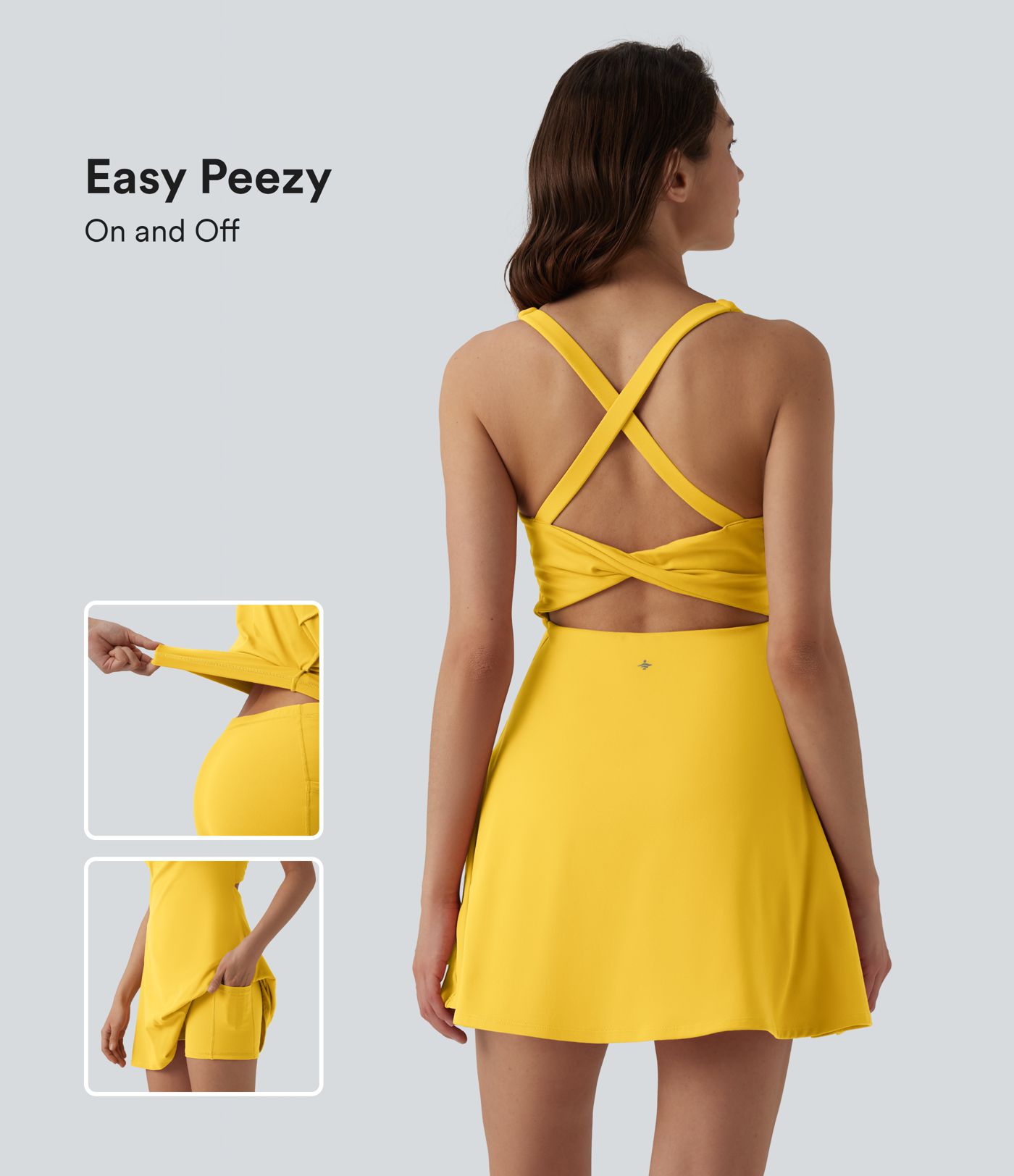 Robe sport danse mini 2-en-1 col V dos nu SoftlyZero™ Plush avec poches - Édition Easy Peasy