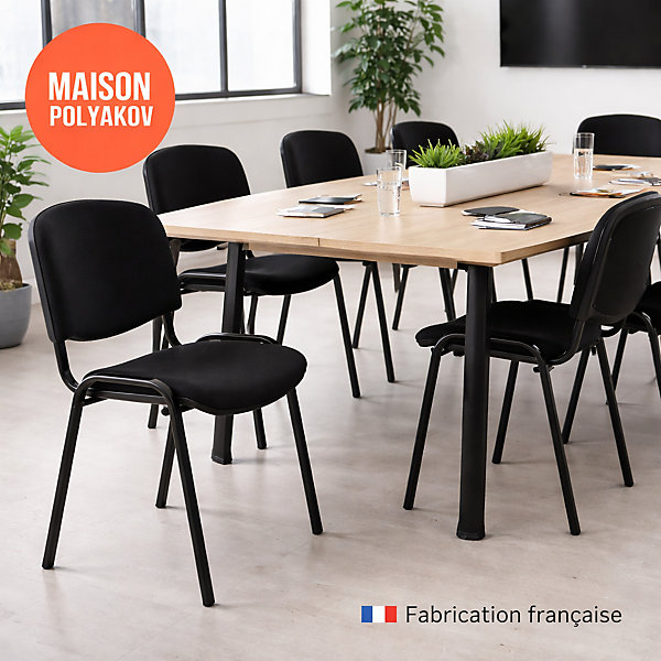 Chaise visiteur bureau noire en tissu rembourré - Fabrication française - Salle d'attente, réunion et conférence - Villeneuve