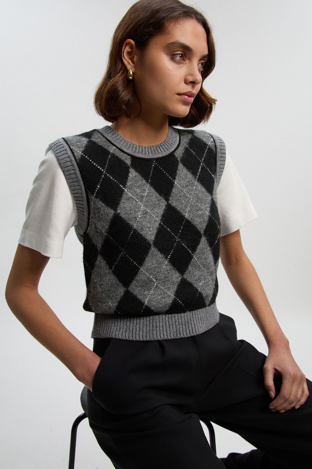 KarenMillen Argyle Alpaca Blend Knitted Tank Top