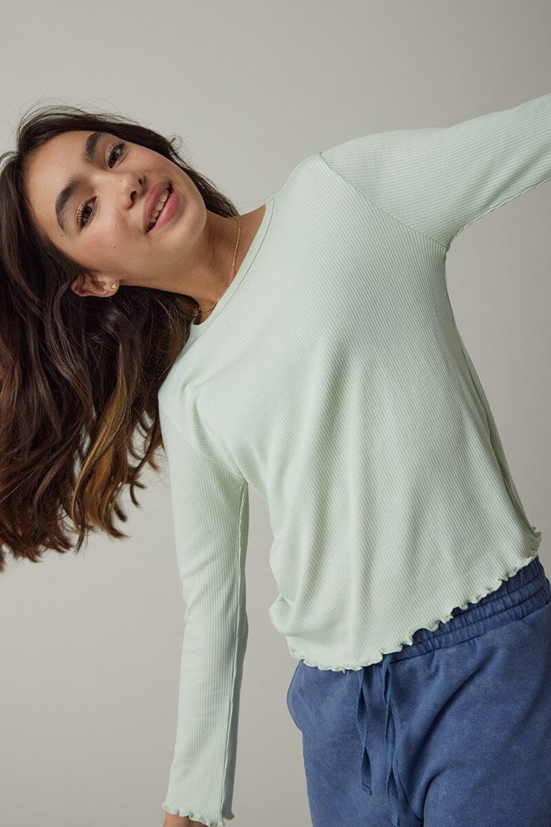 Hello Franki Everly Long Sleeve Lettuce Edge T-Shirt for girls Green