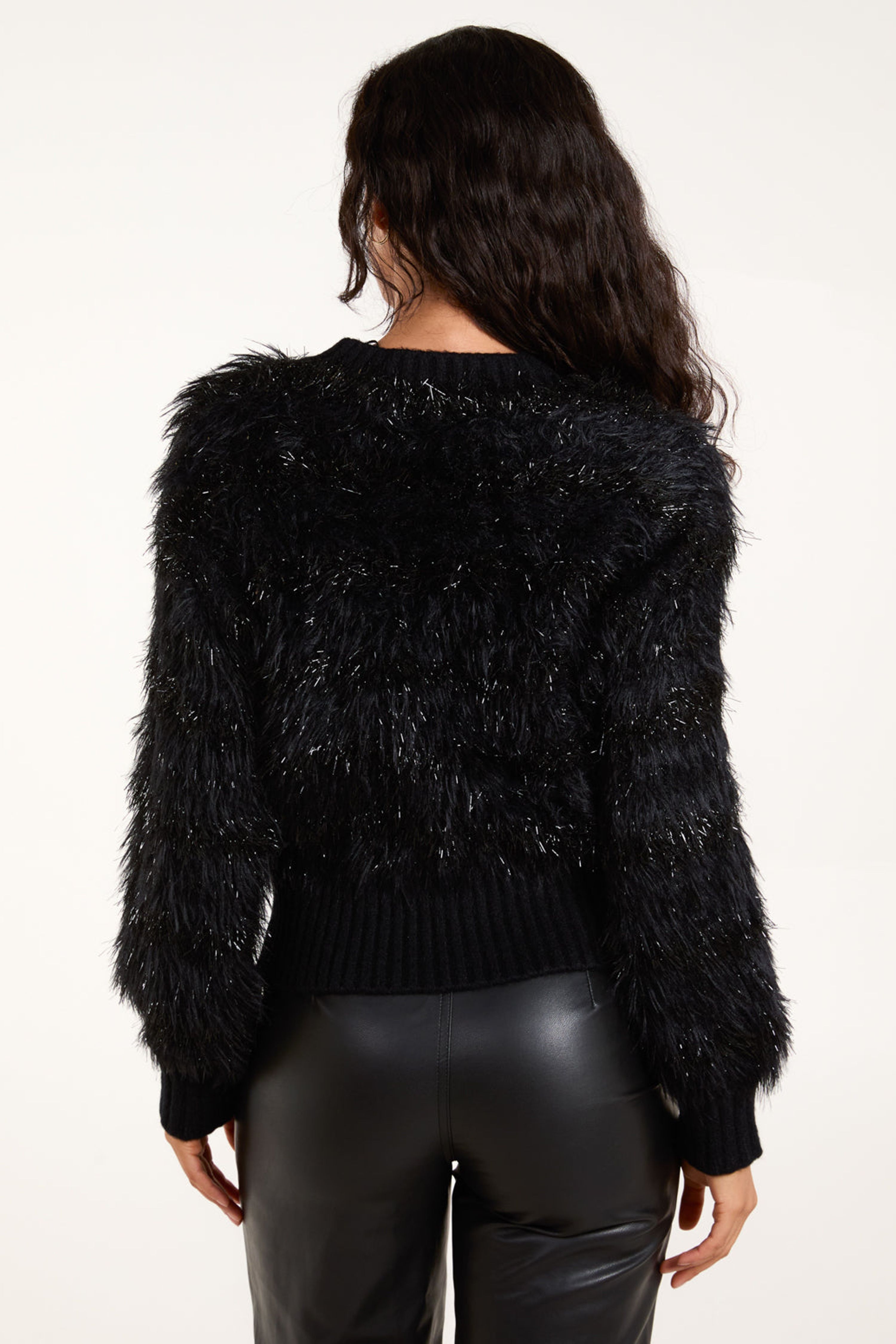 Blue Vanilla Black Fluffy Contrast Stripe Jumper