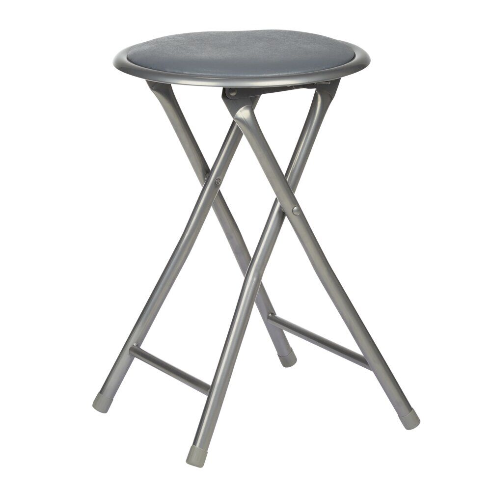 Tabouret pliant Aiden métal et pvc Gris L.30 x P.35 x H.45 cm