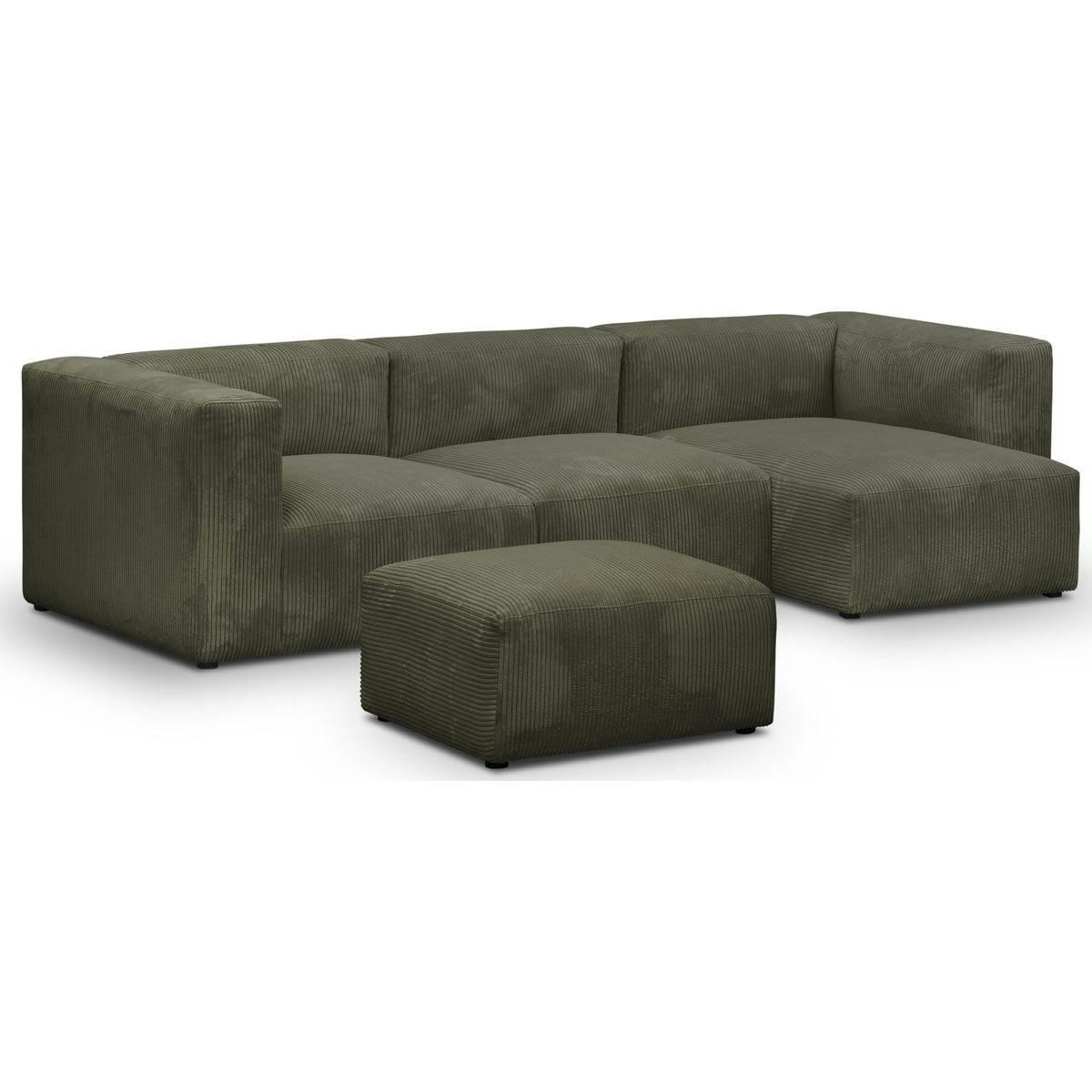 MODULO - Canapé modulable angle droit 4 places en velours côtelé vert + pouf