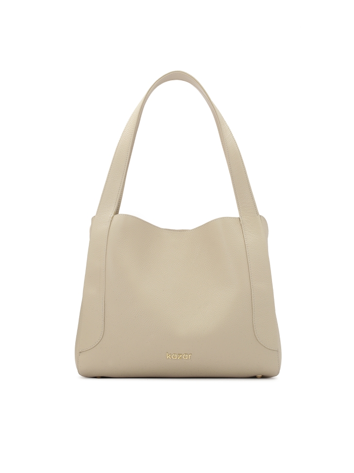 Light gray handbag with a unique shape