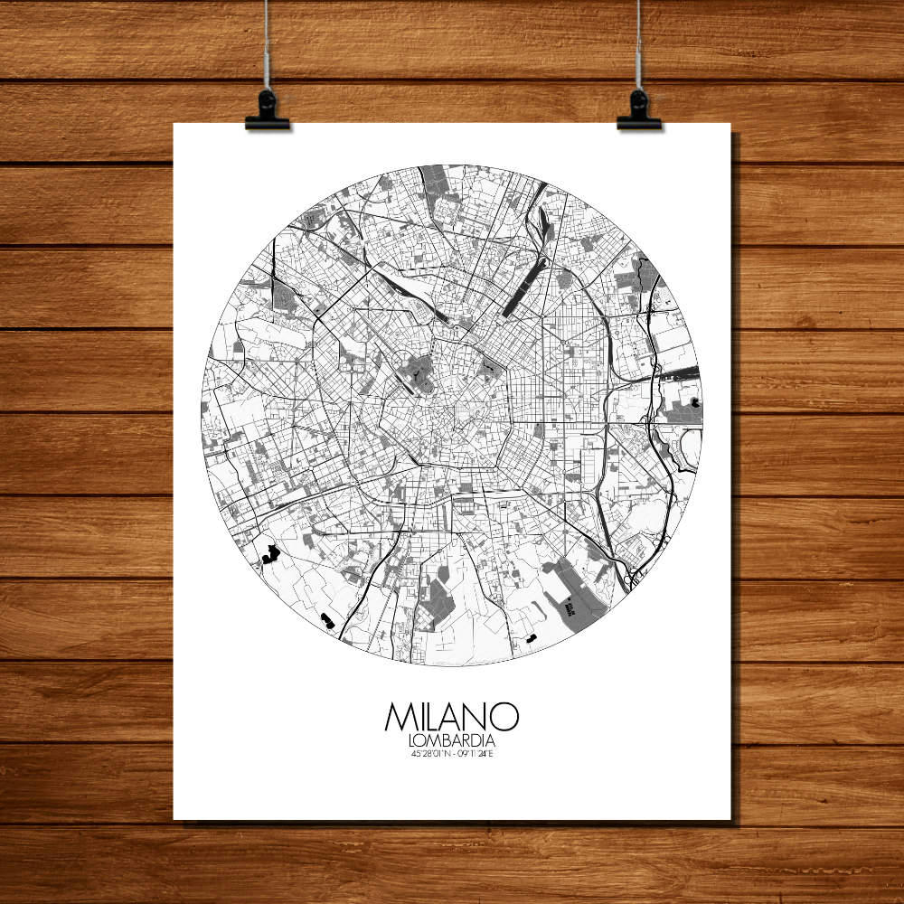 - Affiche Milan Carte ronde 40x50