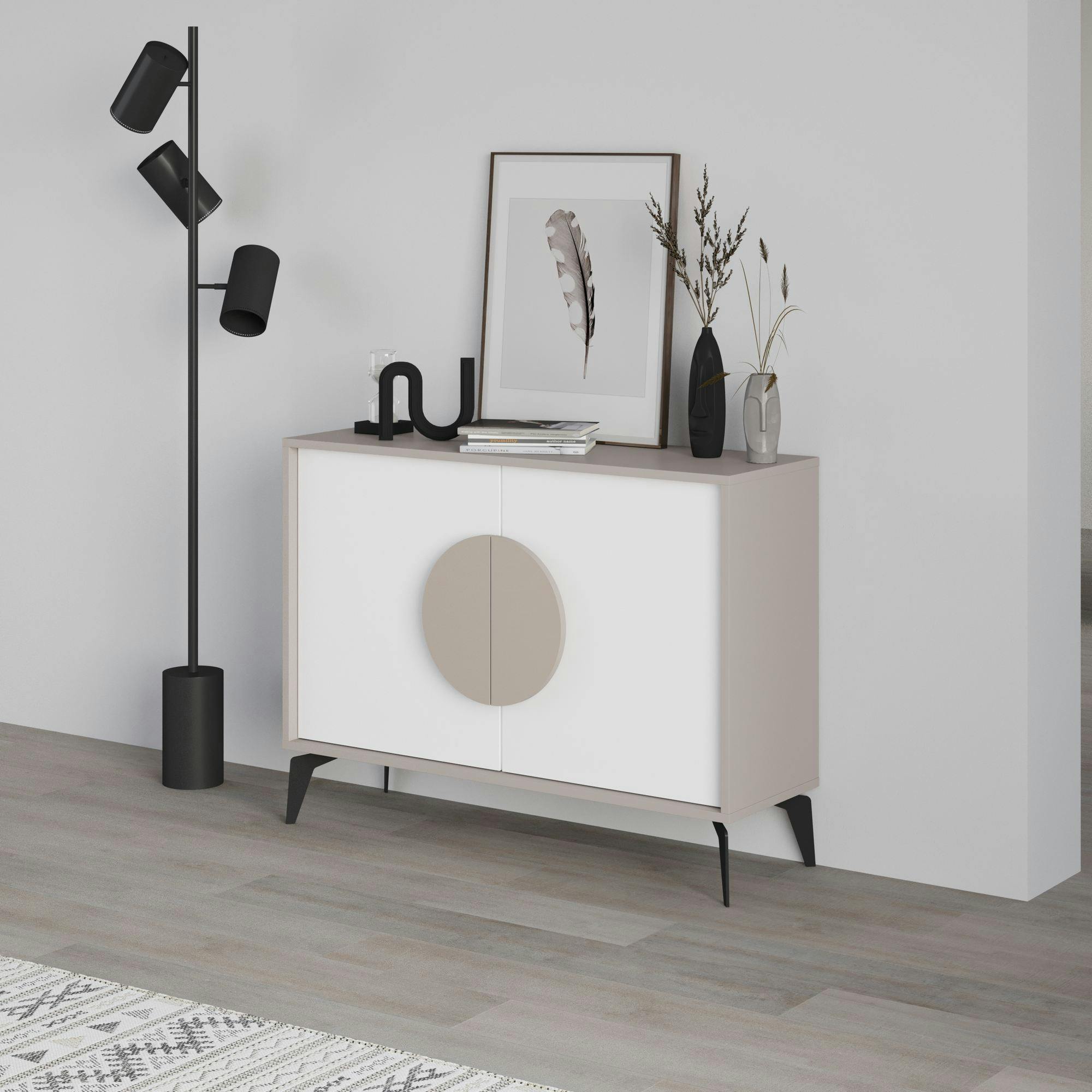 Buffet 2 portes blanc et moka poignée circulaire JENA