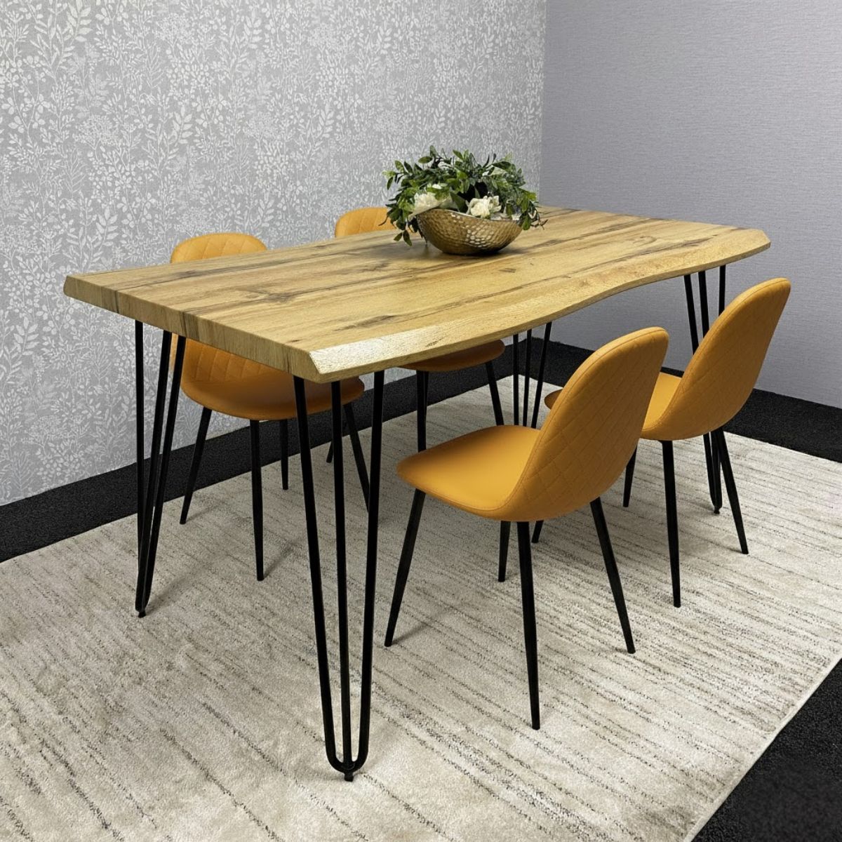KOSY KOALA Modern Dining Table Set With 4 Mustard Chairs Dining Room Furniture