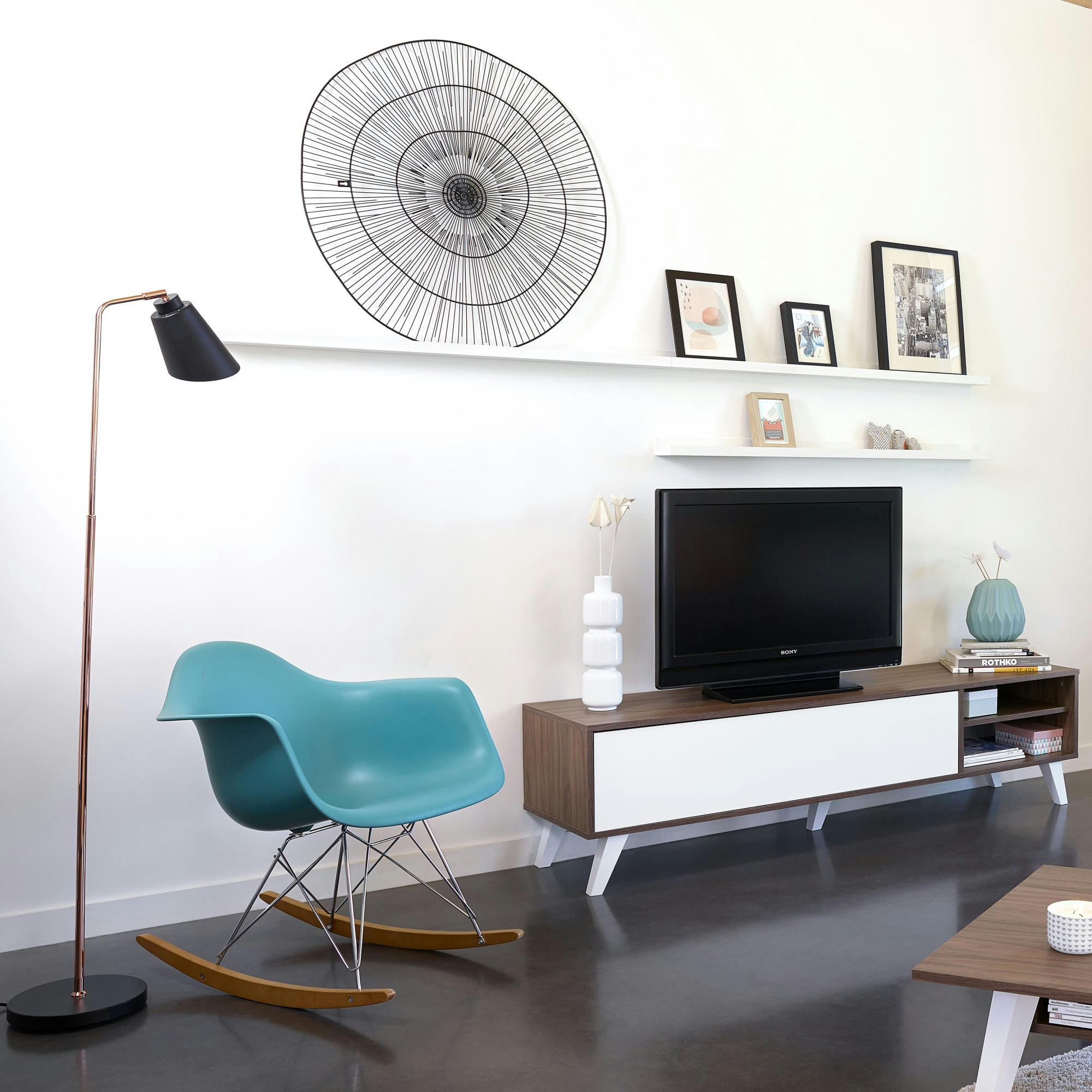 PRISM - Meuble TV effet bois noyer et blanc