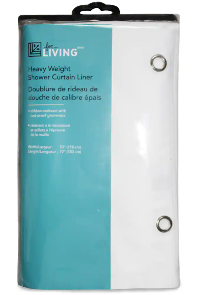 For Living PEVA Heavy Weight Shower Curtain Liner, Assorted Colours, 70-in x 72-in