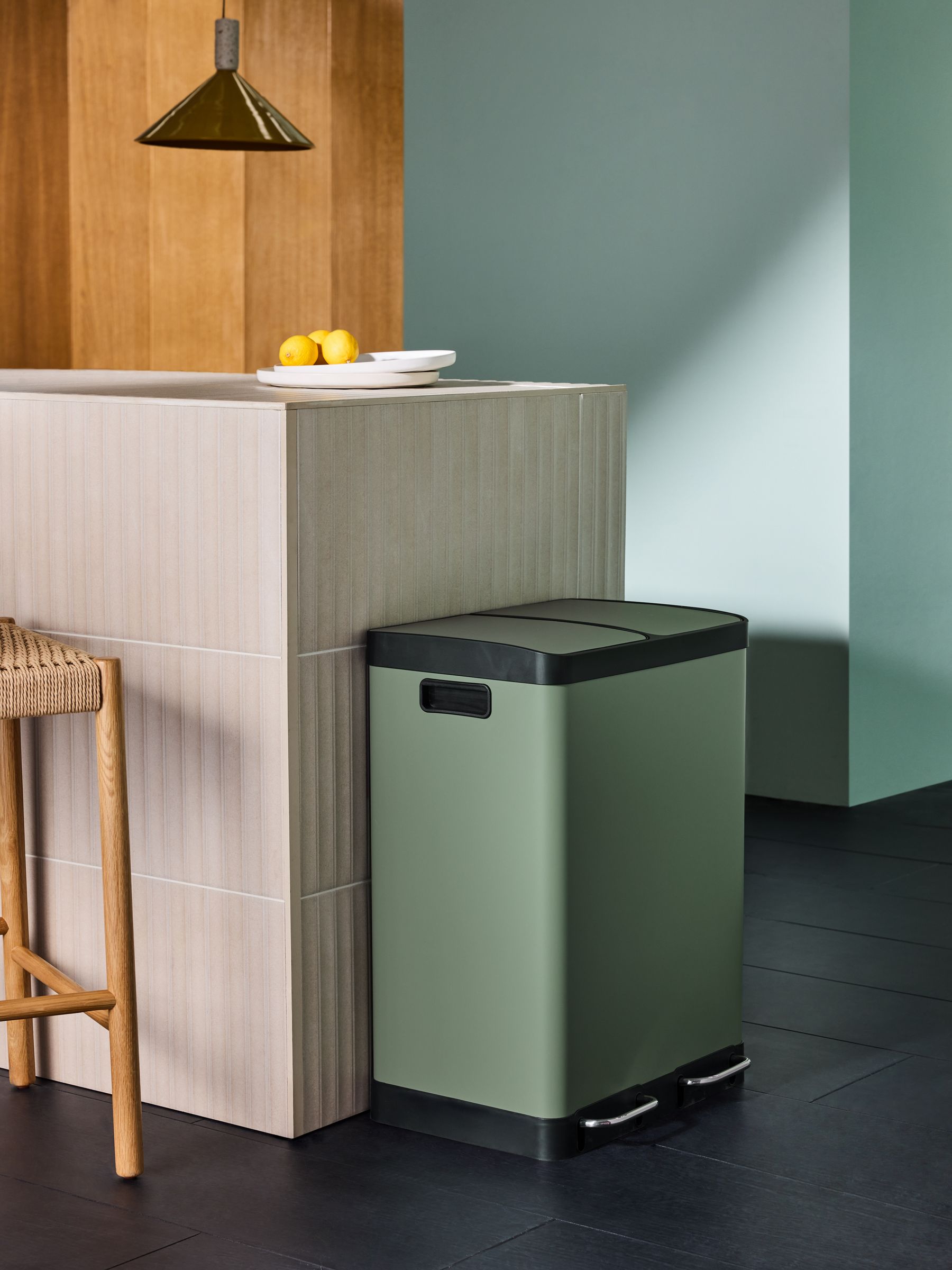 2 Section 60 Litre Recycling and Waste Colter Bin in Green