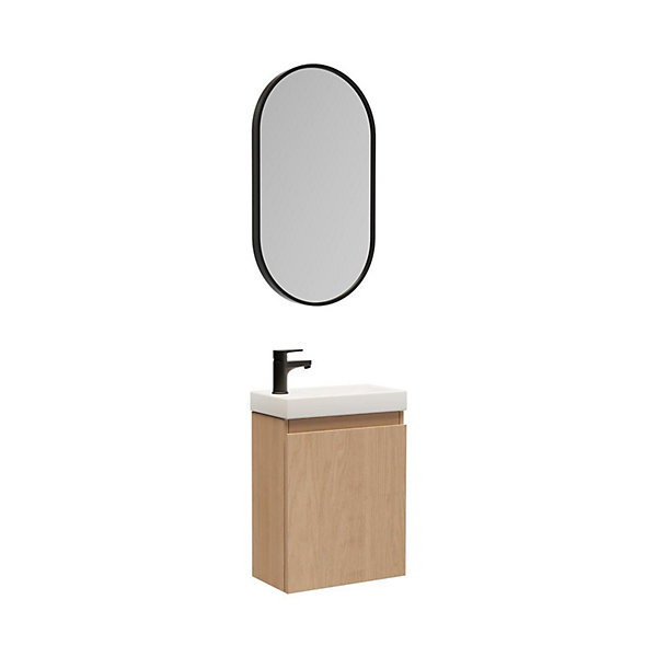 Meuble lave-mains LISA   robinet noir   miroir ovale