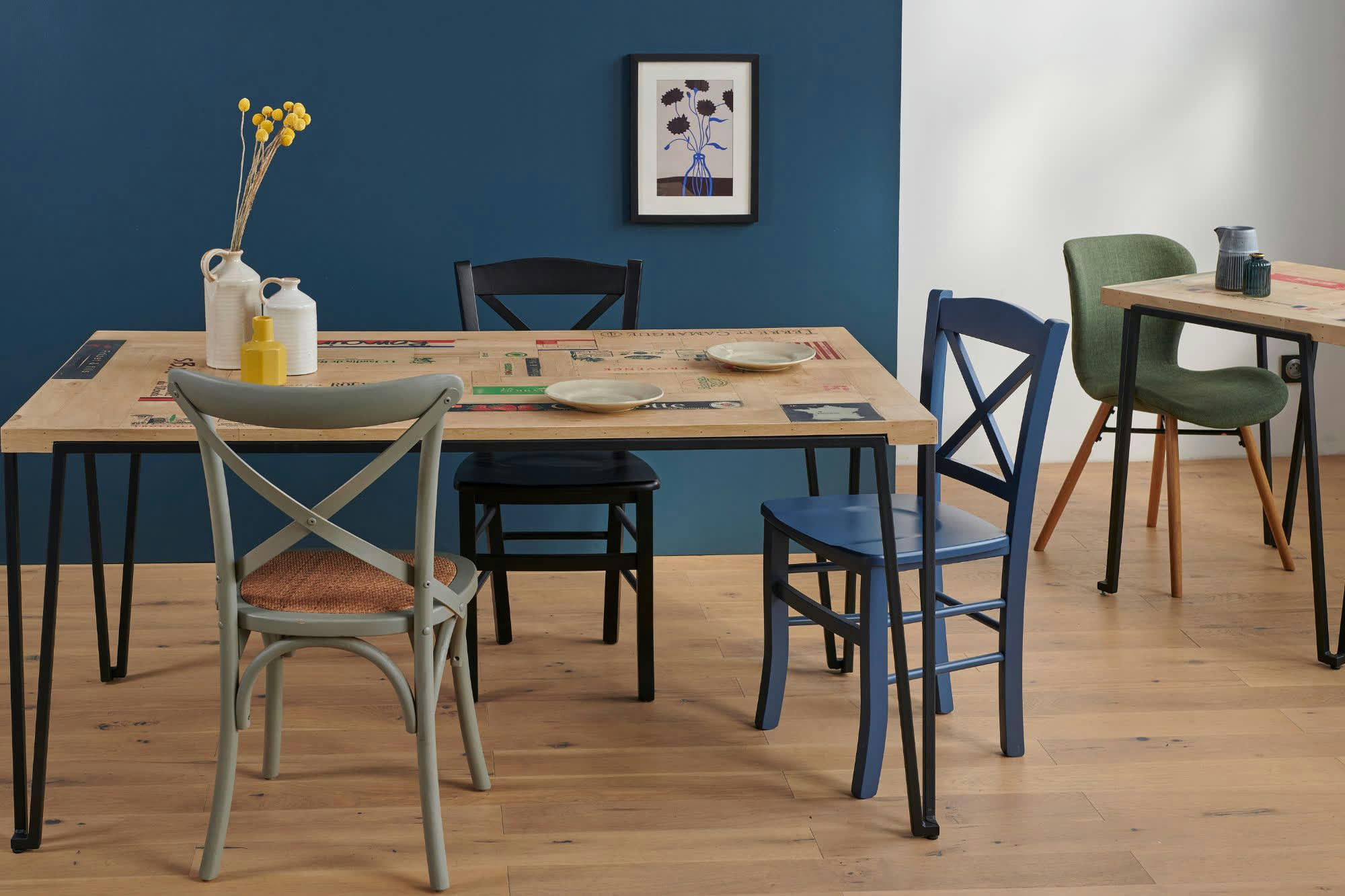 DEMETER - Table indus rectangulaire en bois recyclé et pied métal L160