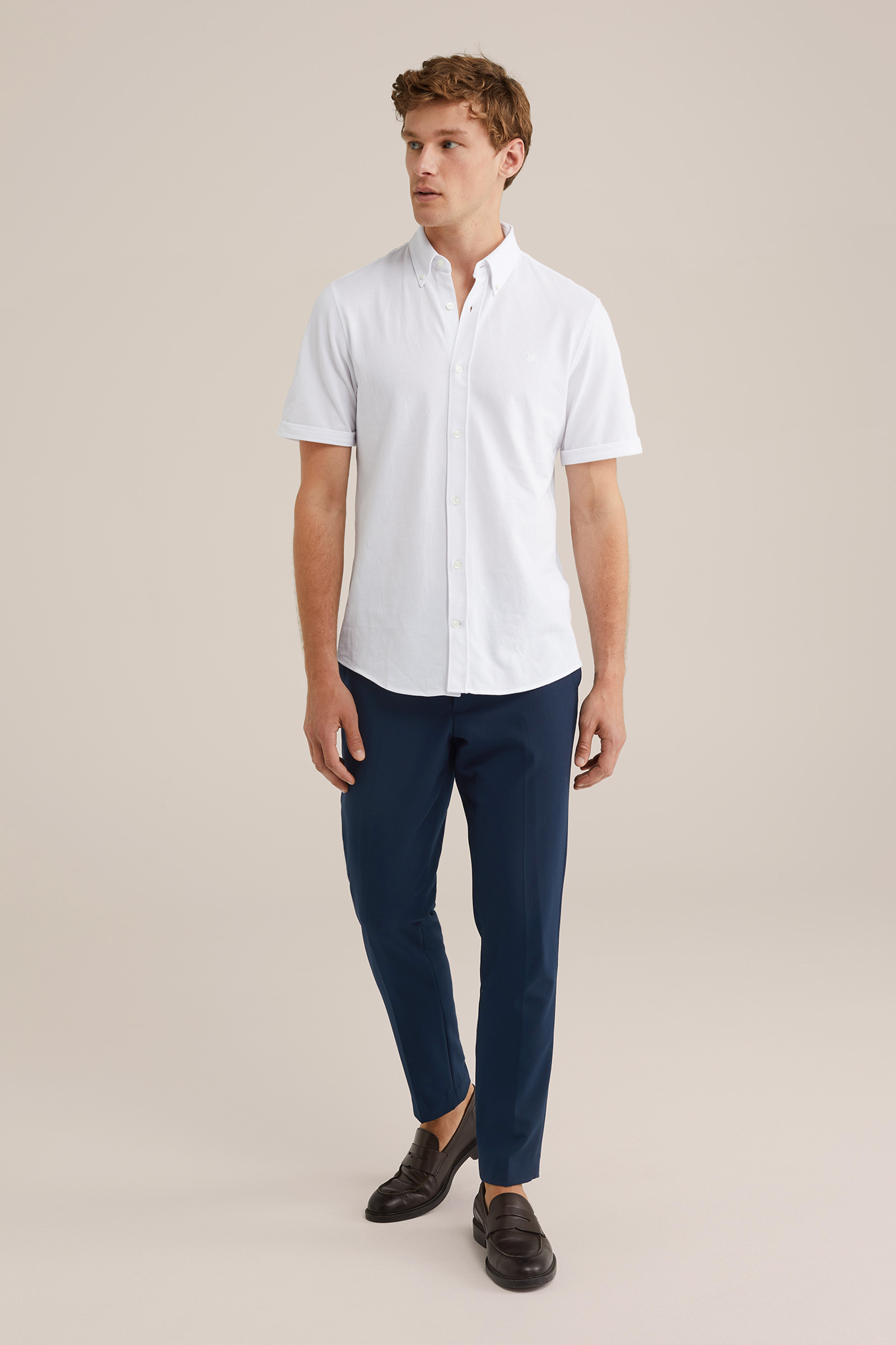 Heren Slim fit overhemd van piqu&eacute;jersey