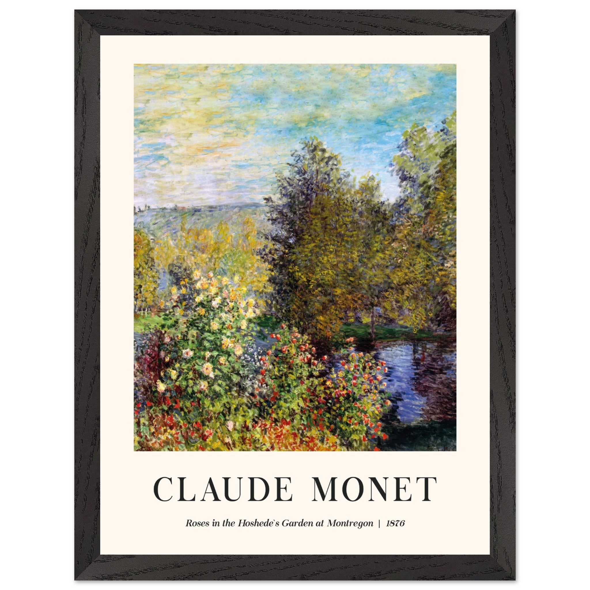 Artfulprints Poster met Lijst Claude Monet - Roses in the hoshede's garden at Montregon  - 30x40 cm - Groen