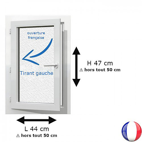 Fenêtre PVC 1 vantail H 45 x L 40 cm OF verre brouillé pour pose en neuf - tirant gauche