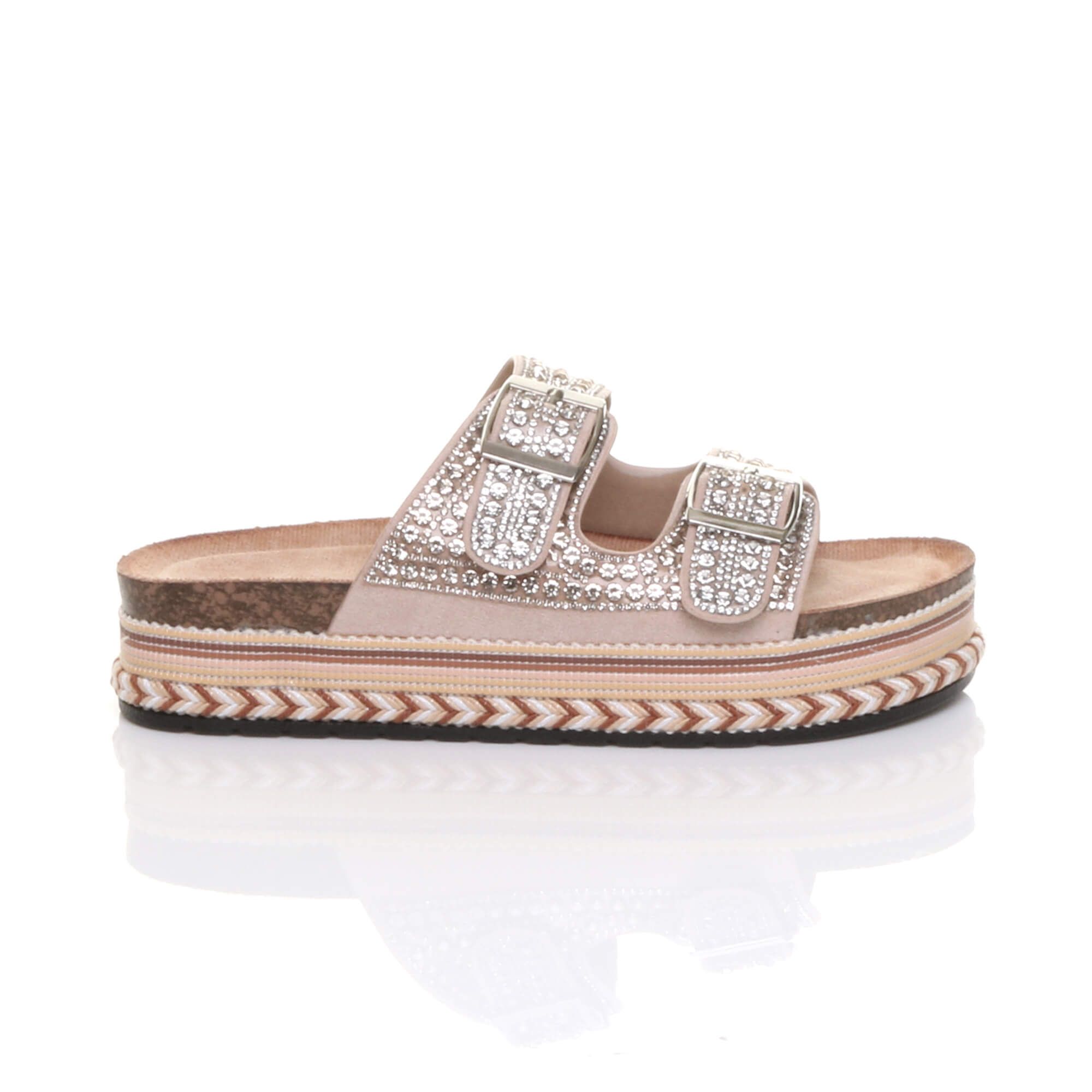 AJVANI Platform Chunky Sole Diamante Buckle Footbed Sandals