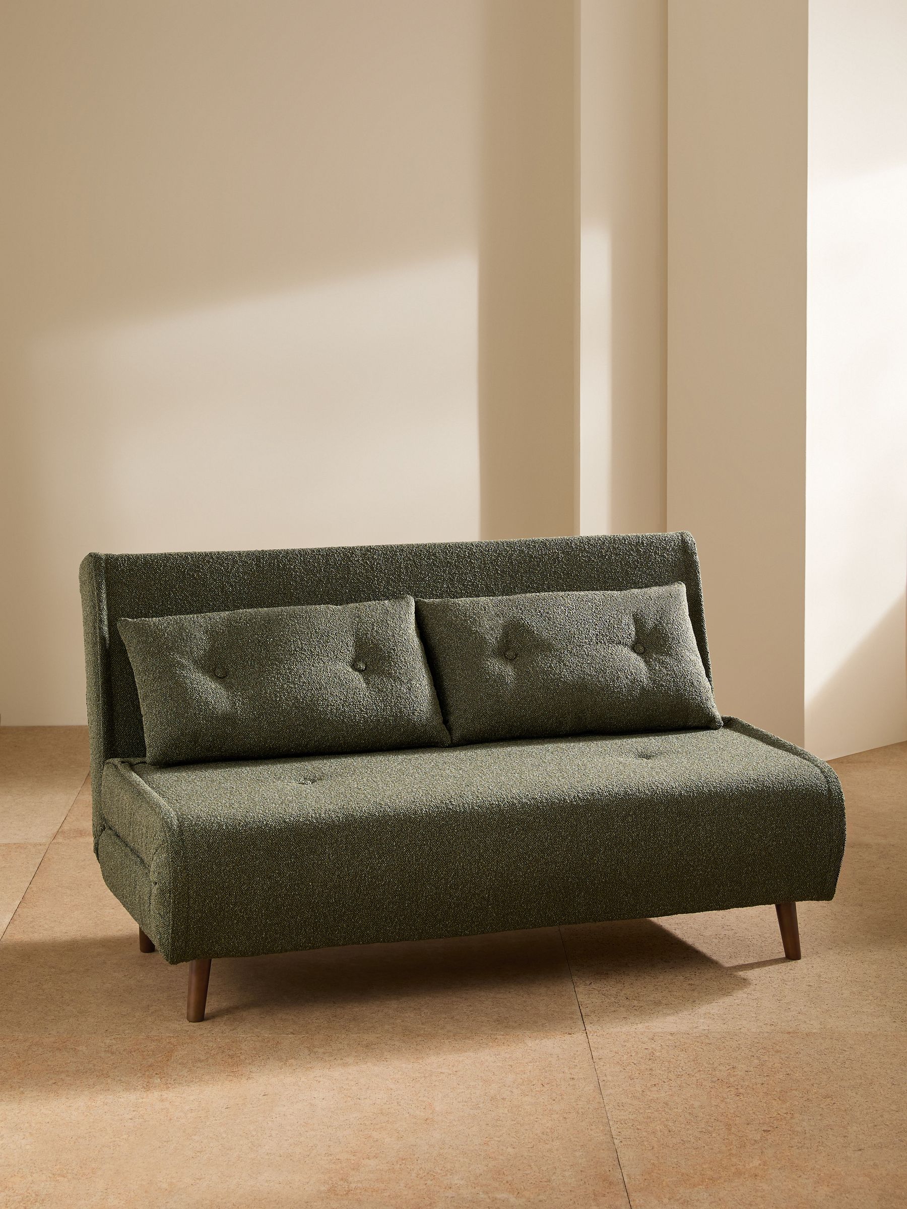 Regular Haru 2 Seater Sofa Bed in Forrest Green Pax Boucle