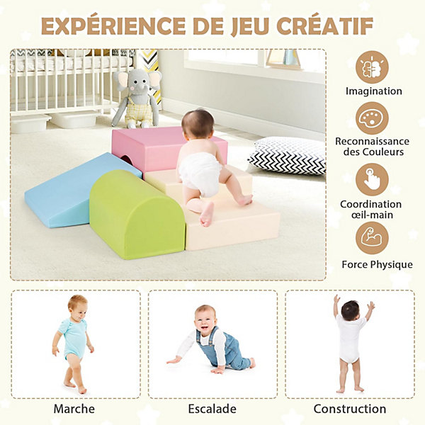 4 PCS Parcours Motricité Bébé,PU EPE Haute Densité,Attaches Auto-Agrippantes,Jouets Montessori Convient pour 3 Ans  (Rose)