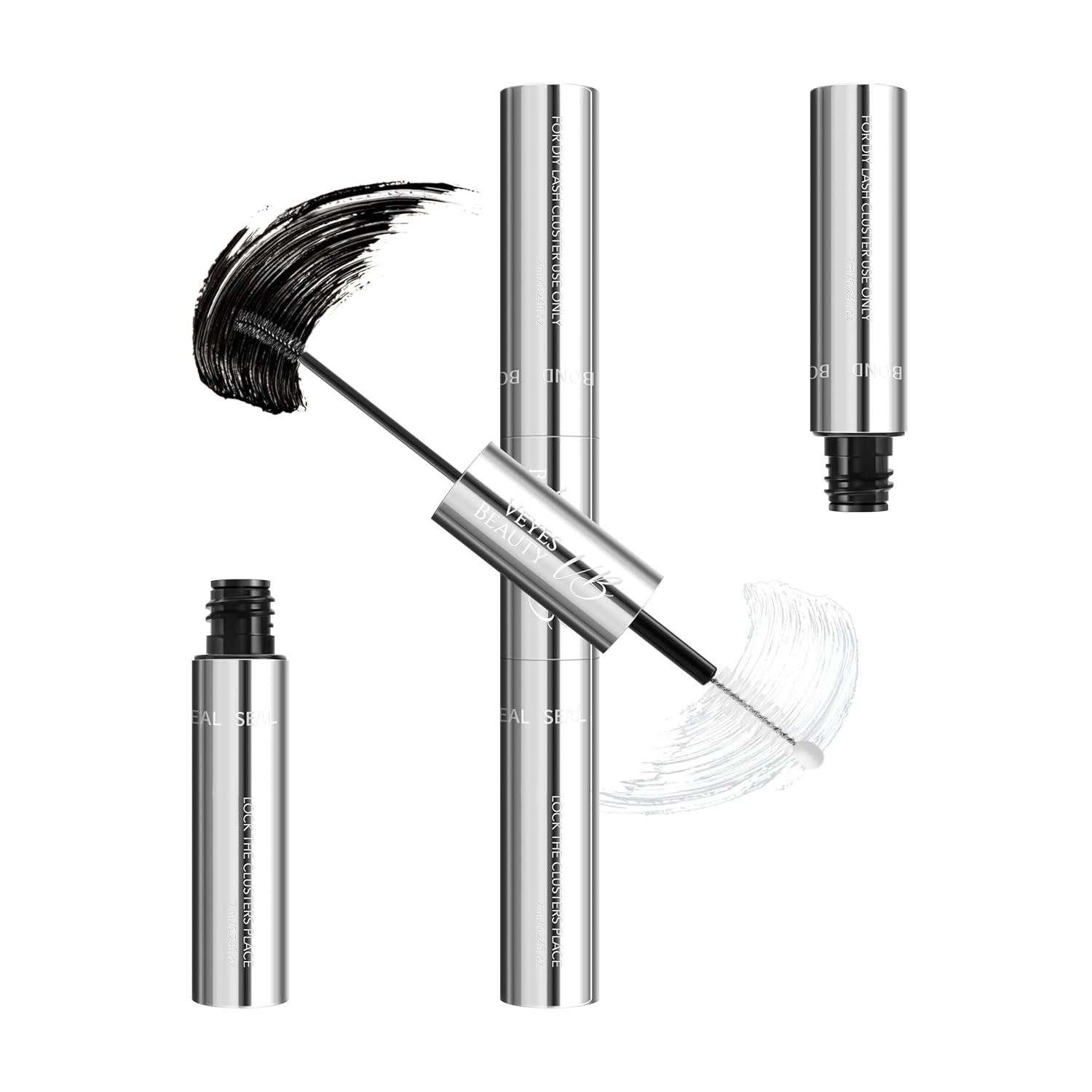 VEYESBEAUTY Lash Bond and Seal Waterproof 2 in 1 Cluster Lash Glue for Eyelash Extensions Long Lasting Strong Hold Individual Eyelash Glue for DIY Lash Extensions Self Use at Home 7ml+7ml