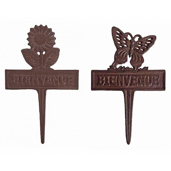 Ensemble 2 piques de jardin Bienvenue fonte19x30cm