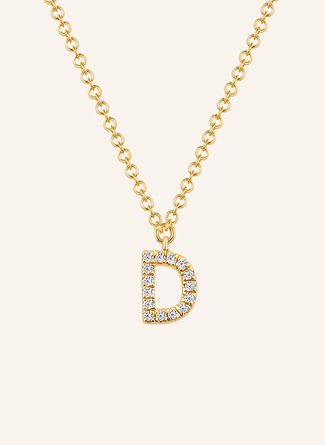 Leaf INITIALIEN Halskette „D“ aus 14 Karat Gelbgold mit Diamanten