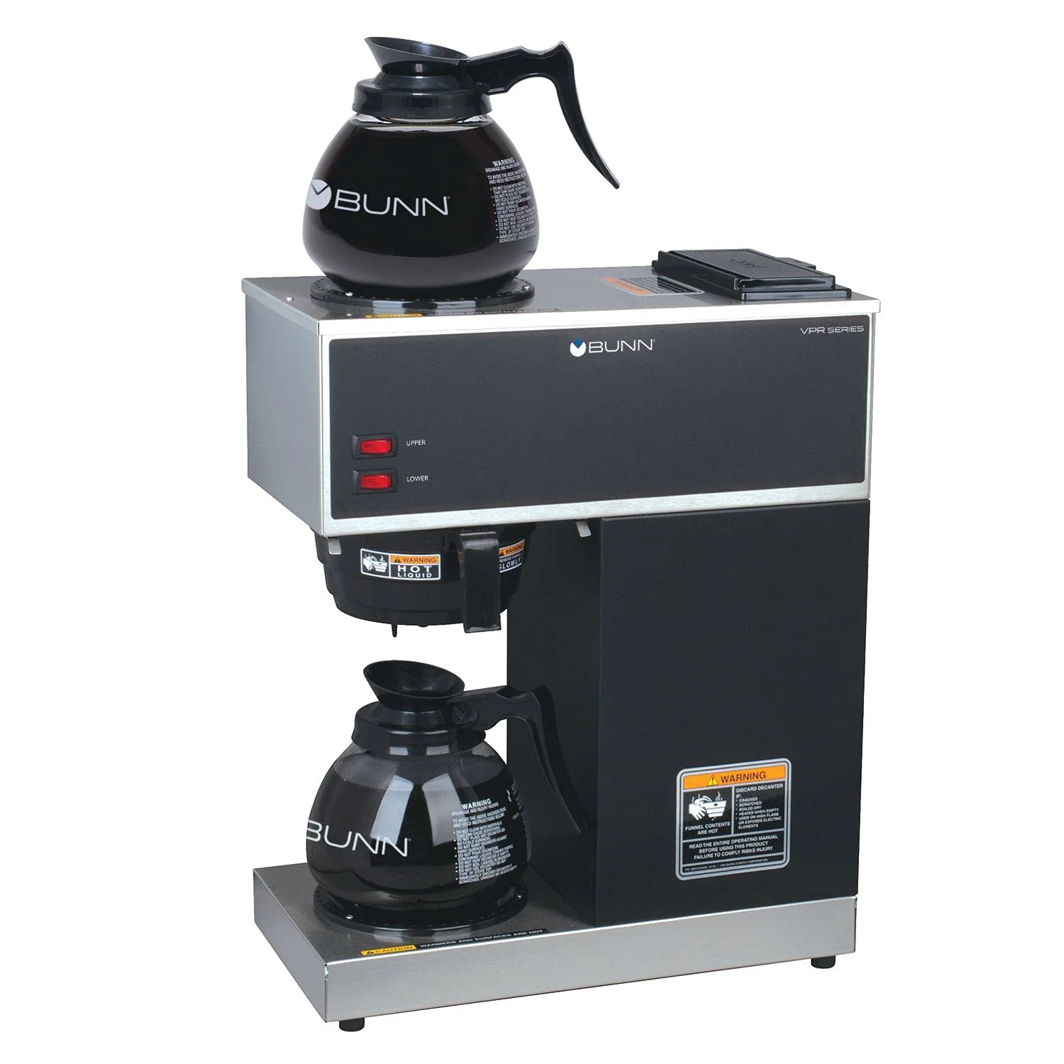 BUNN VPR-2GD 12-Cup Pourover Coffee Maker, Black, with Upper  Lower Warmers, 2 Glass Decanters, Commercial Use