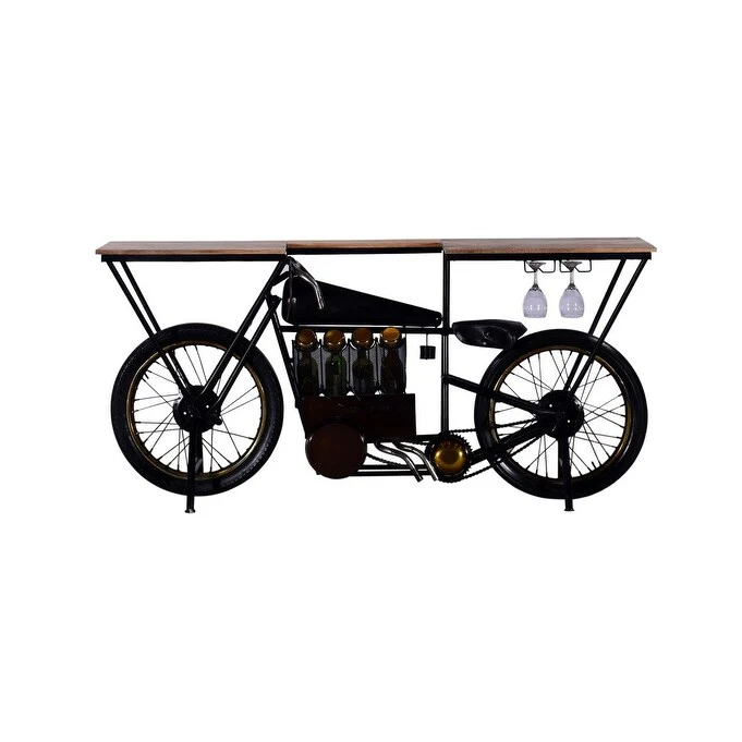 HomeRoots 17 X 71 X 35 Black Motorcycle Wine Bar