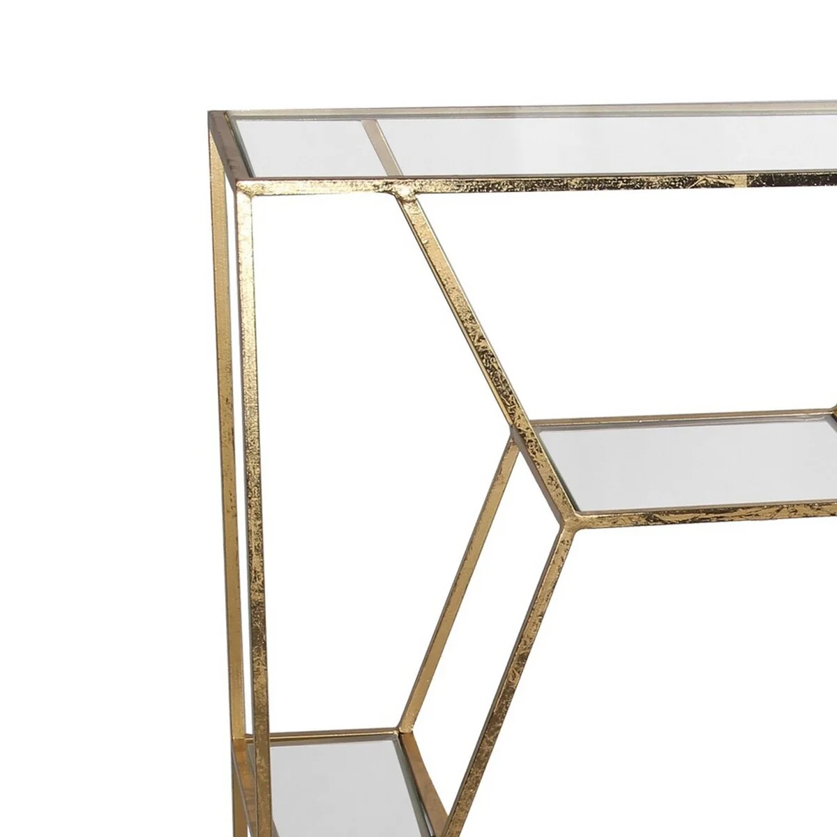 Open Metal Frame Rack with Multiple Glass Shelves, Gold