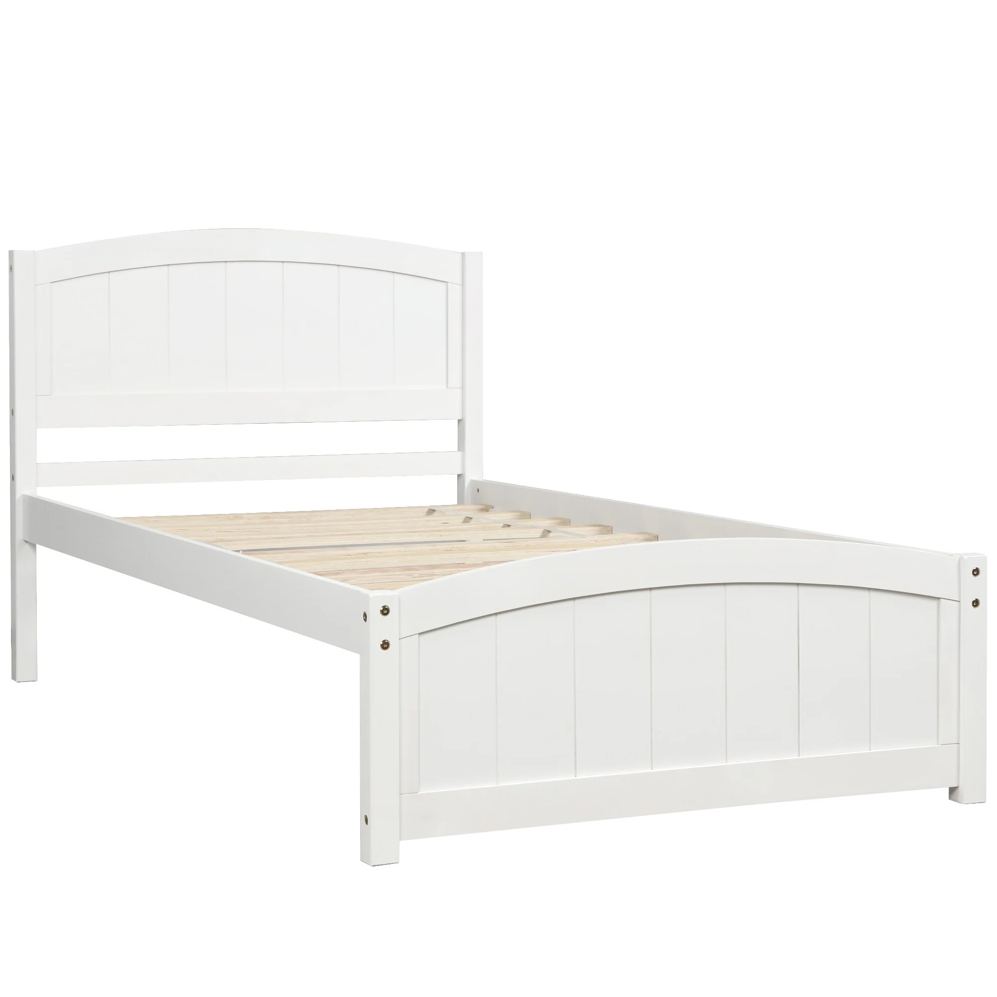Wooden Platform Bed Frame with Headboard and Footboard, Solid Pine Construction with Slats