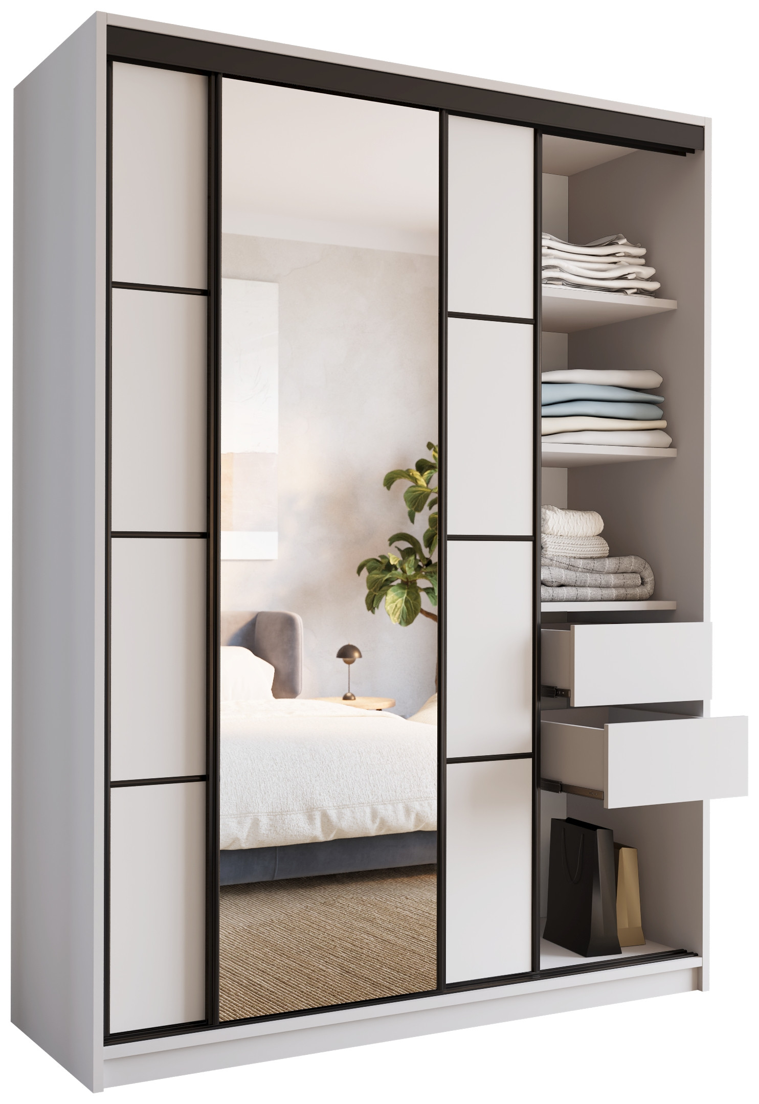 Szafa przesuwna z lustrem 150 cm LOFT biała