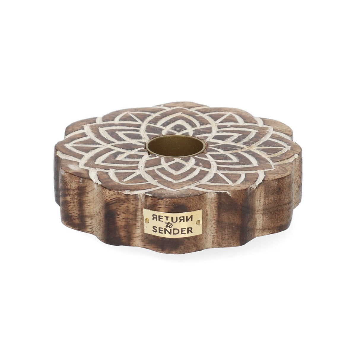 Return to Sender Kandelaar Ø 9,5 cm mangohout met bloemmotief